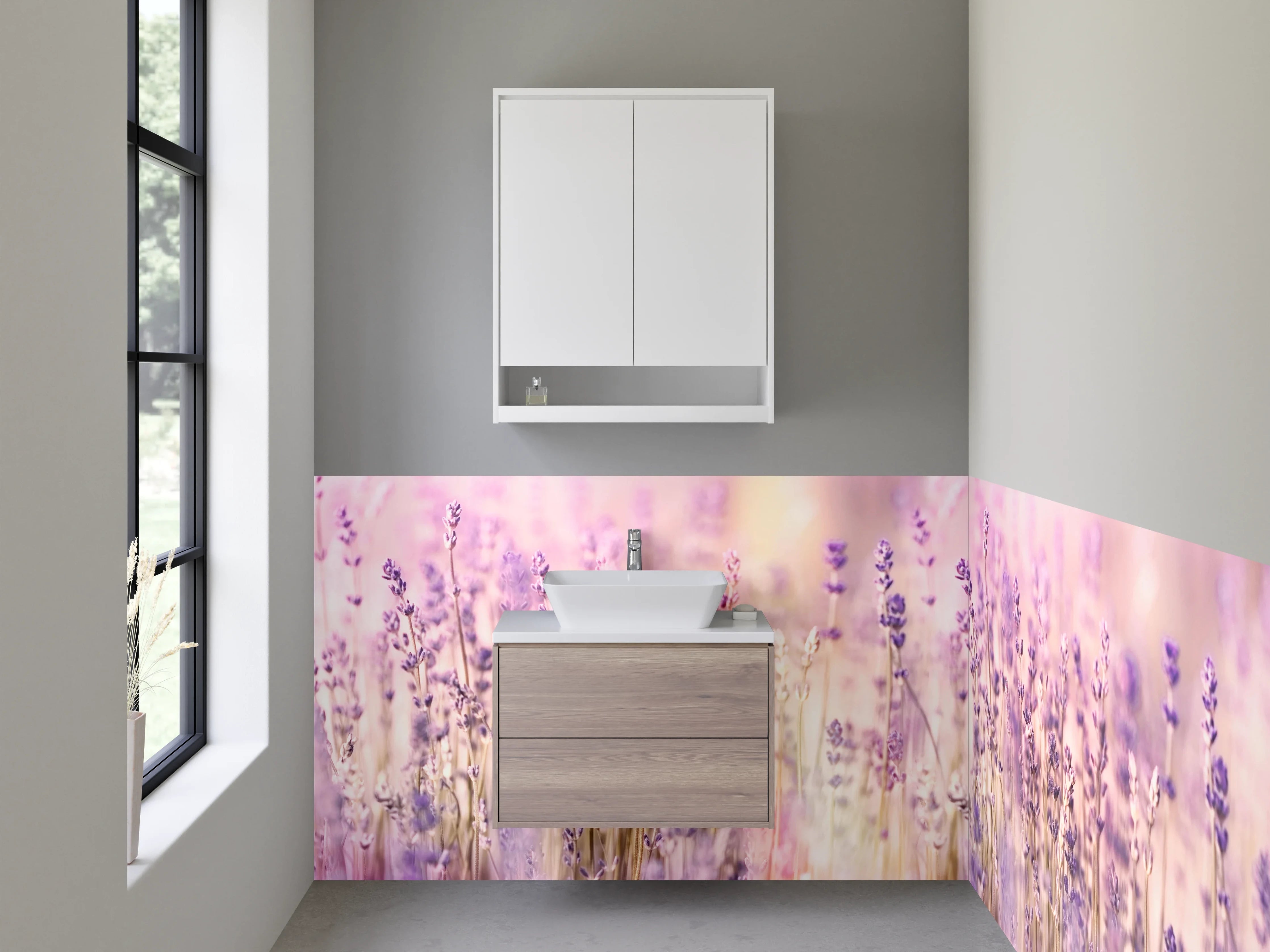 Waschbecken-Rückwand - Lavendelfeld Wellness Wandbild