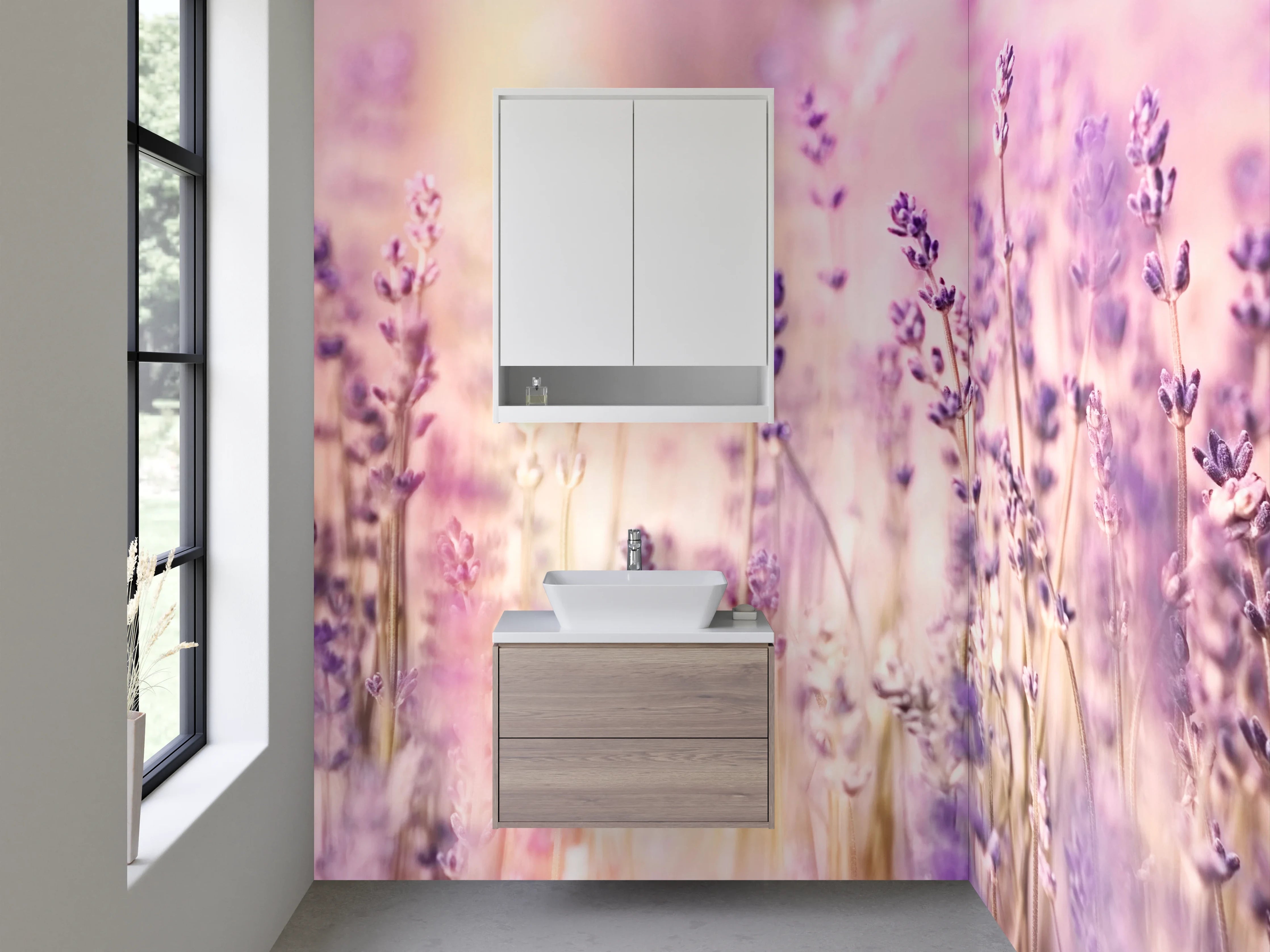 Waschbecken-Rückwand - Lavendelfeld Wellness Wandbild