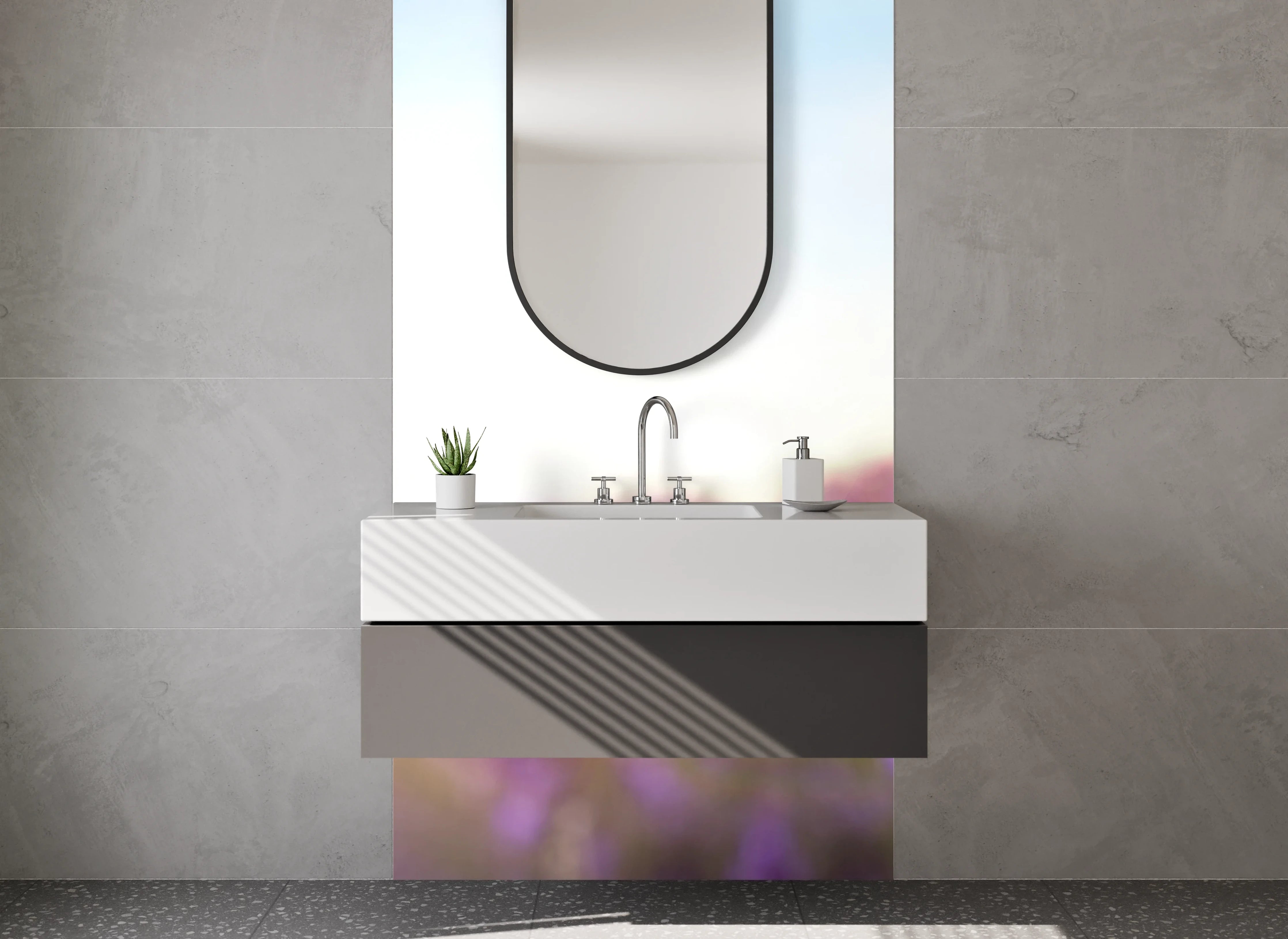 Waschbecken-Rückwand - Lavendelfeld im Sonnenaufgang Panorama