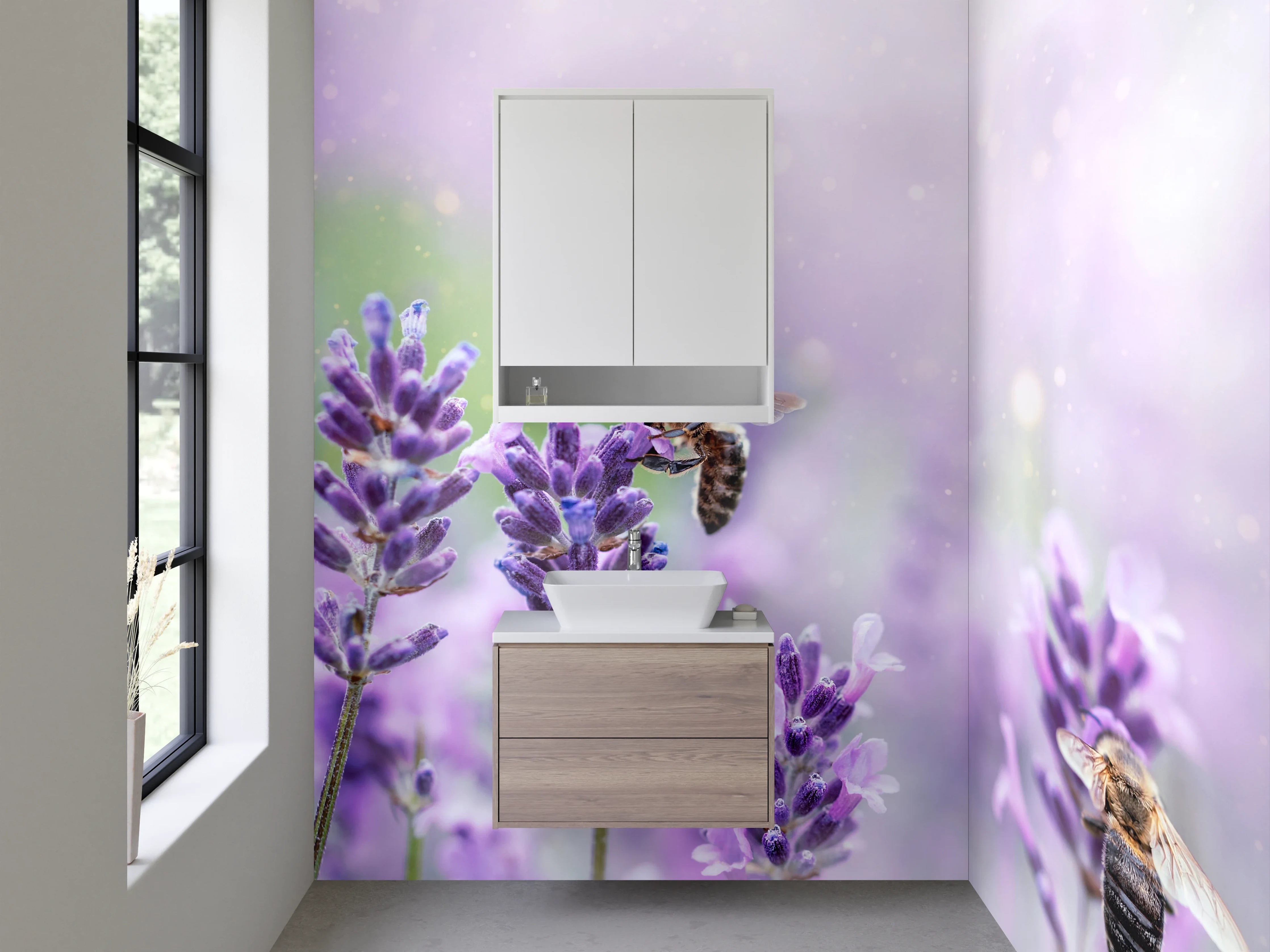 Waschbecken-Rückwand - Lavendelwiese mit Bienen – Fotomotiv