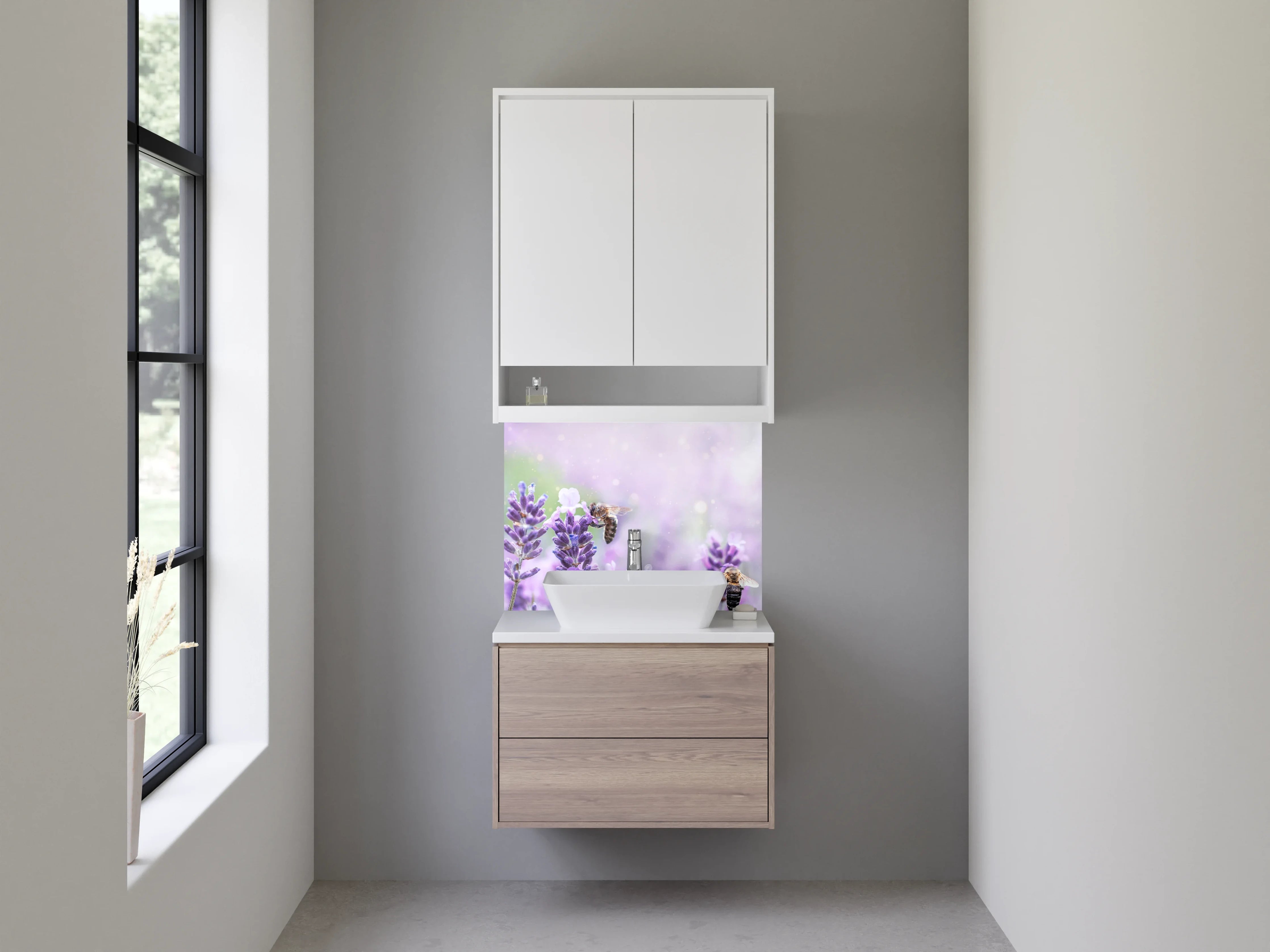 Waschbecken-Rückwand - Lavendelwiese mit Bienen – Fotomotiv