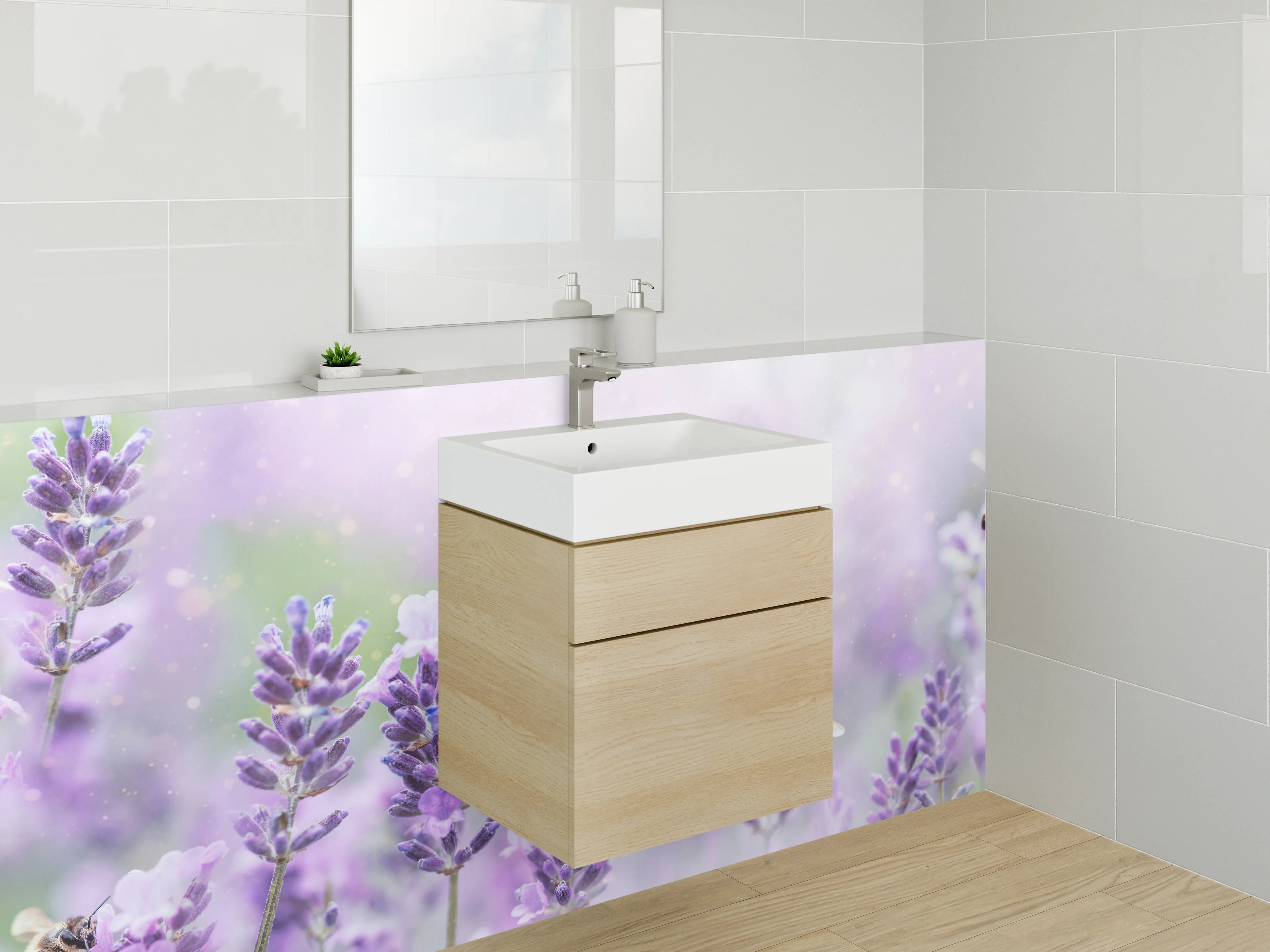 Waschbecken-Rückwand - Lavendelwiese mit Bienen – Fotomotiv