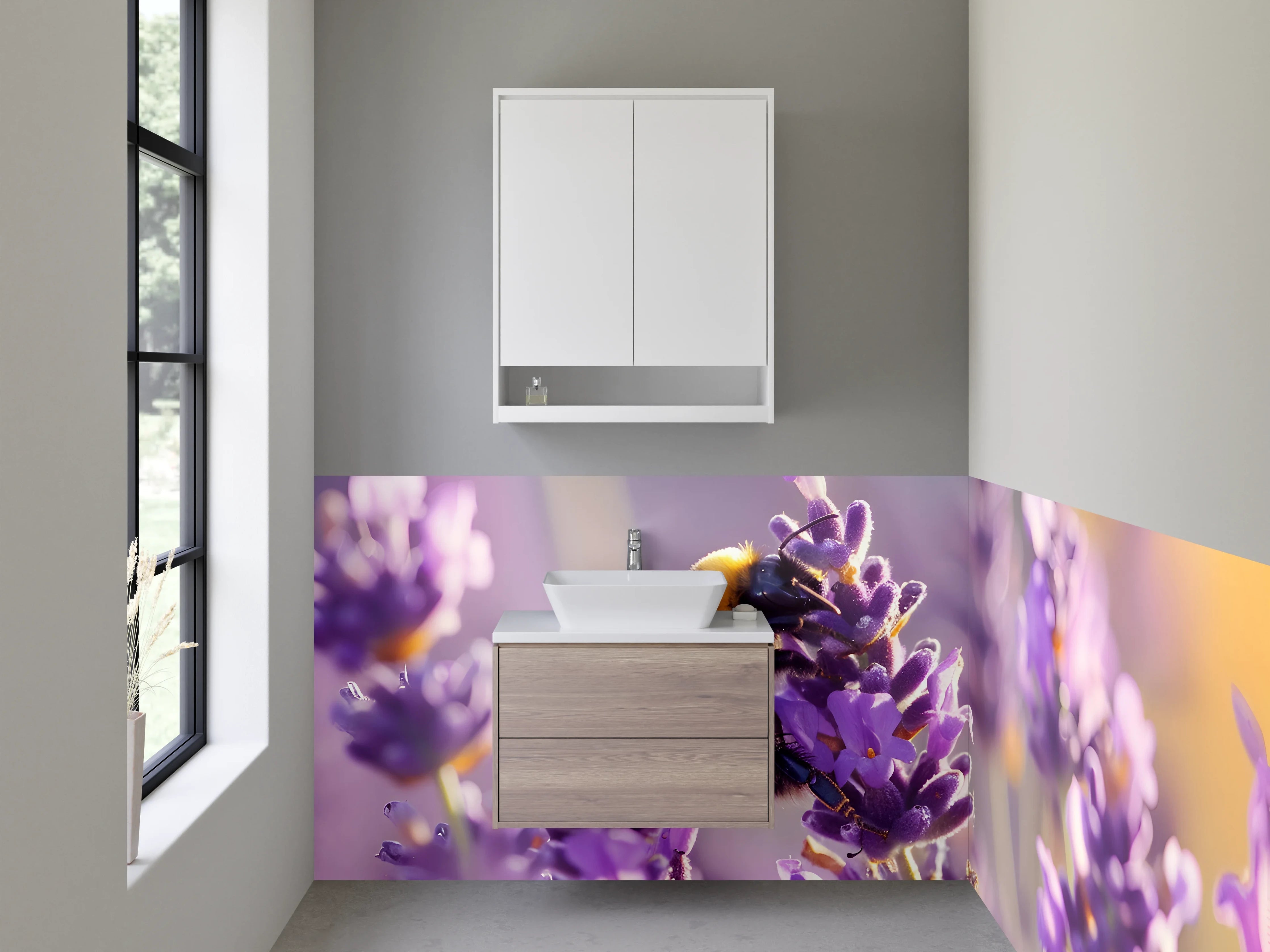 Waschbecken-Rückwand - Lavendelwiese mit Hummel Makro