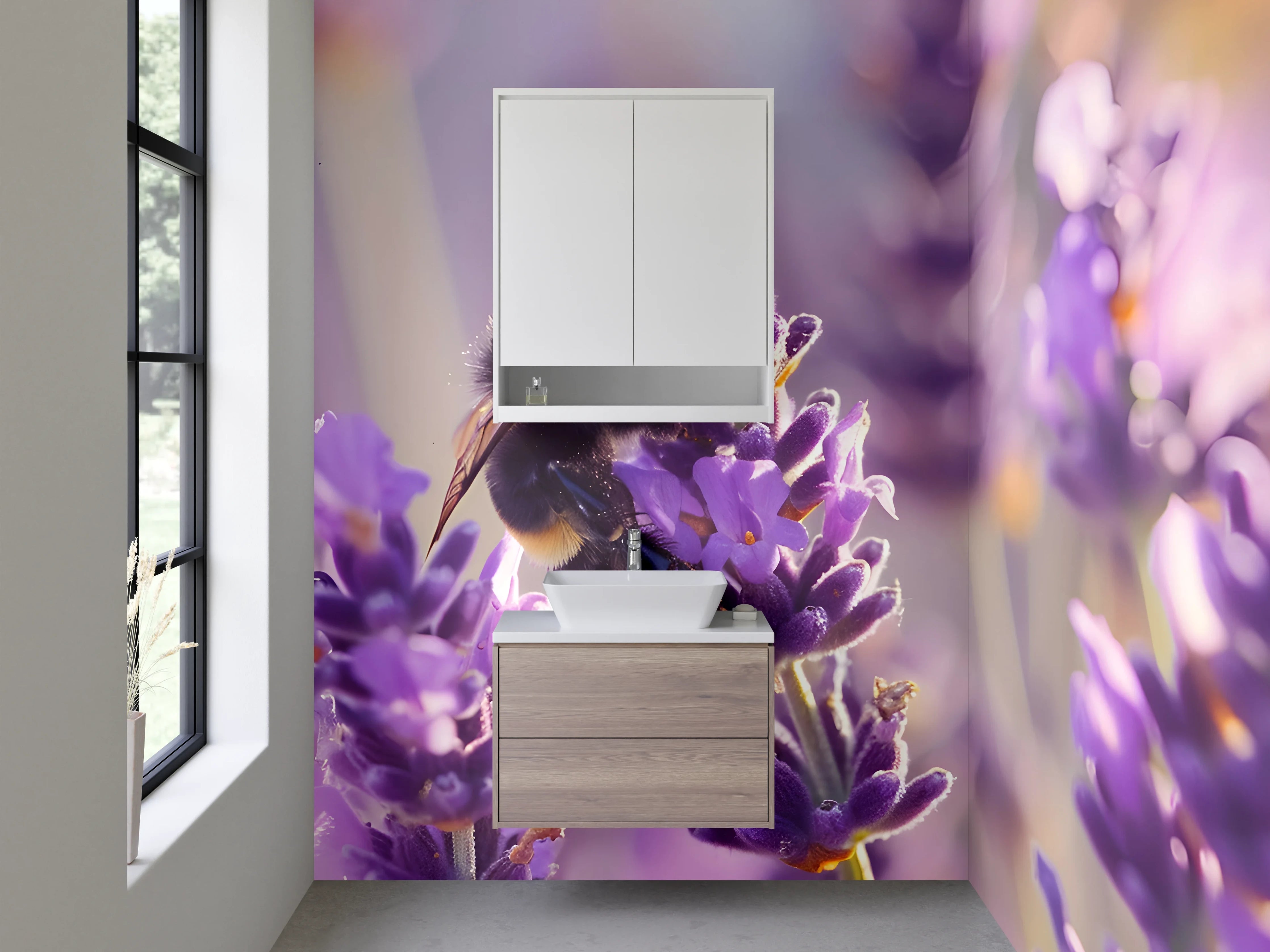 Waschbecken-Rückwand - Lavendelwiese mit Hummel Makro