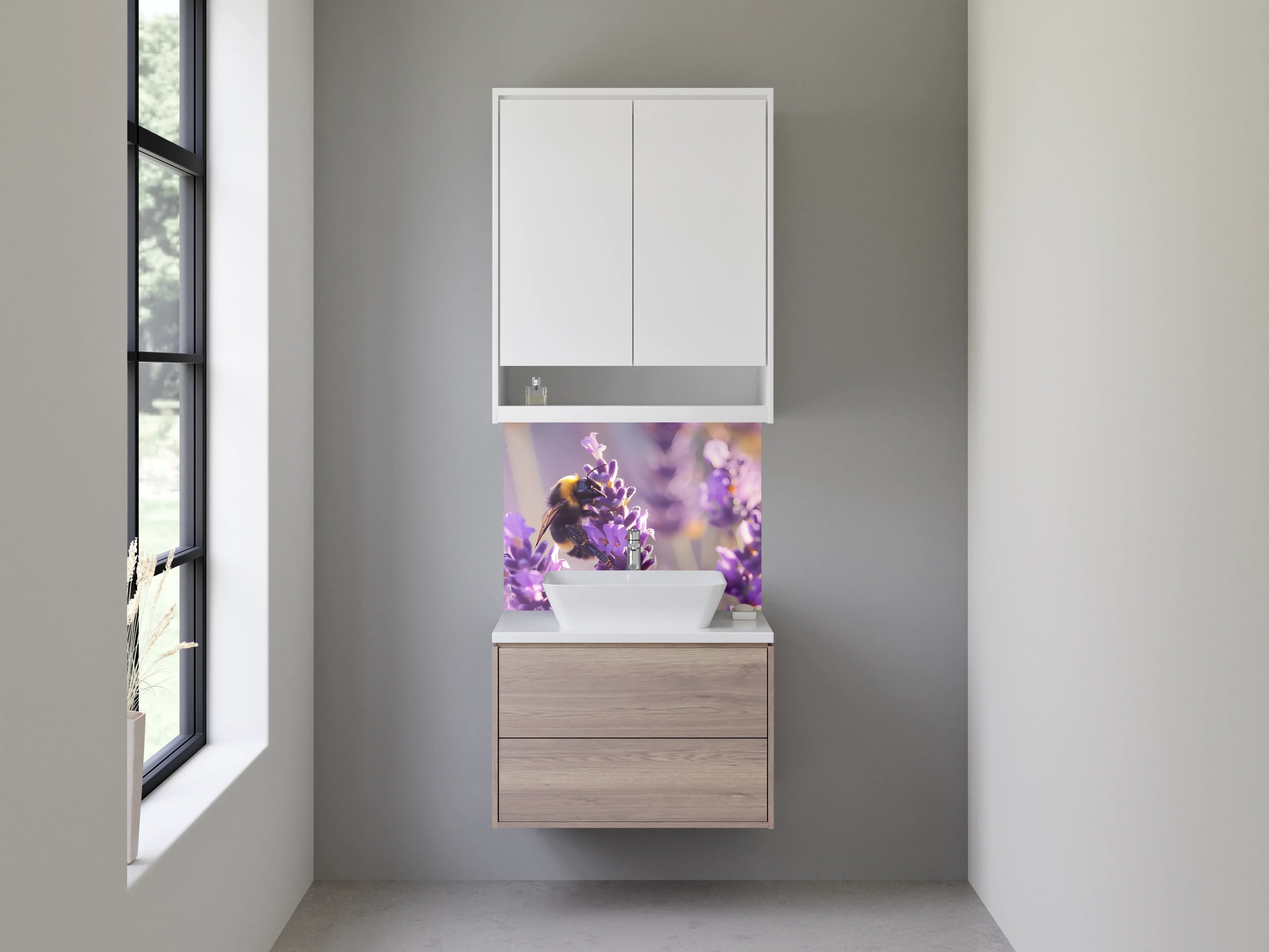 Waschbecken-Rückwand - Lavendelwiese mit Hummel Makro