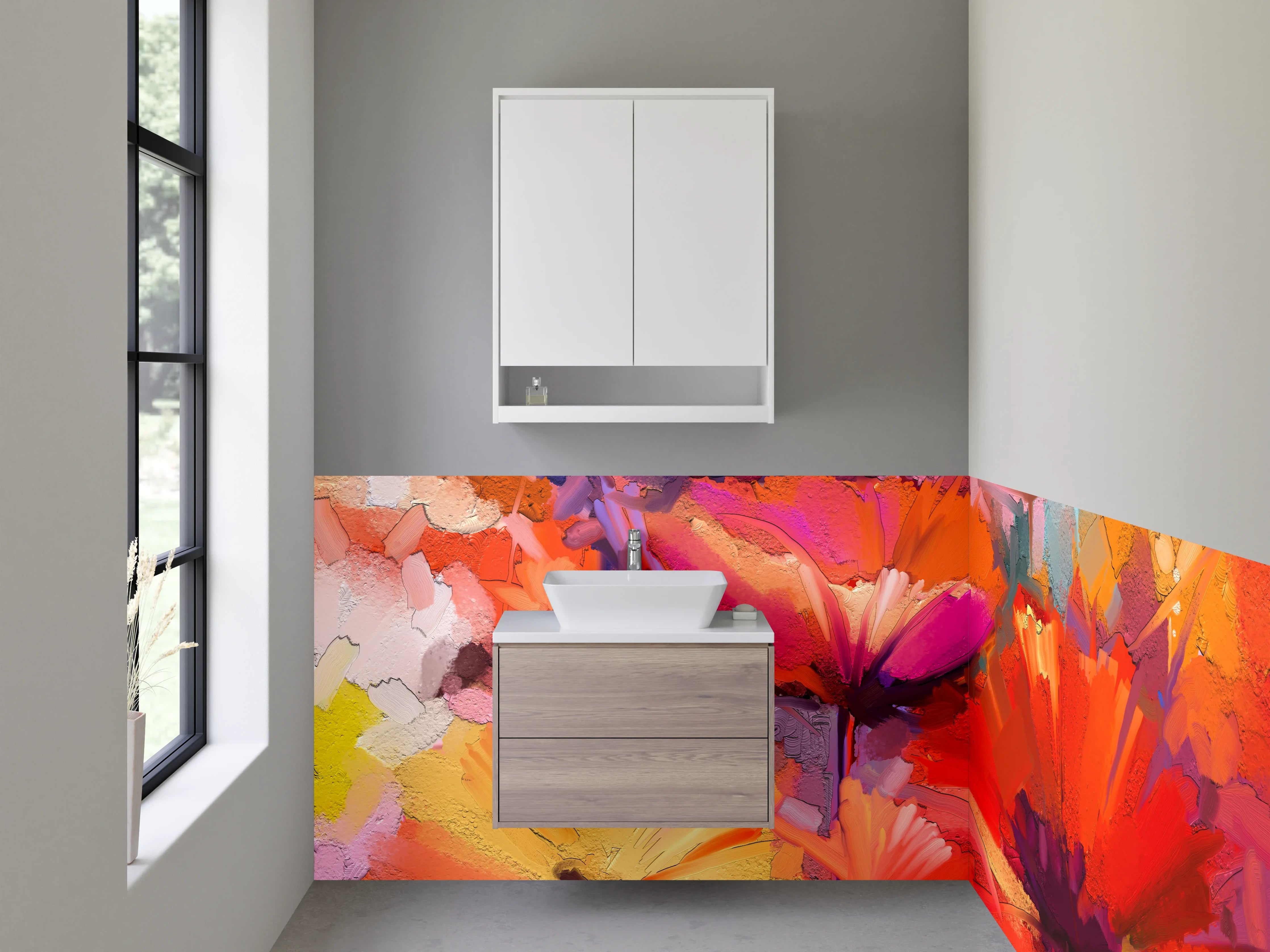 Waschbecken-Rückwand - Lebendige Blumen in Acryloptik
