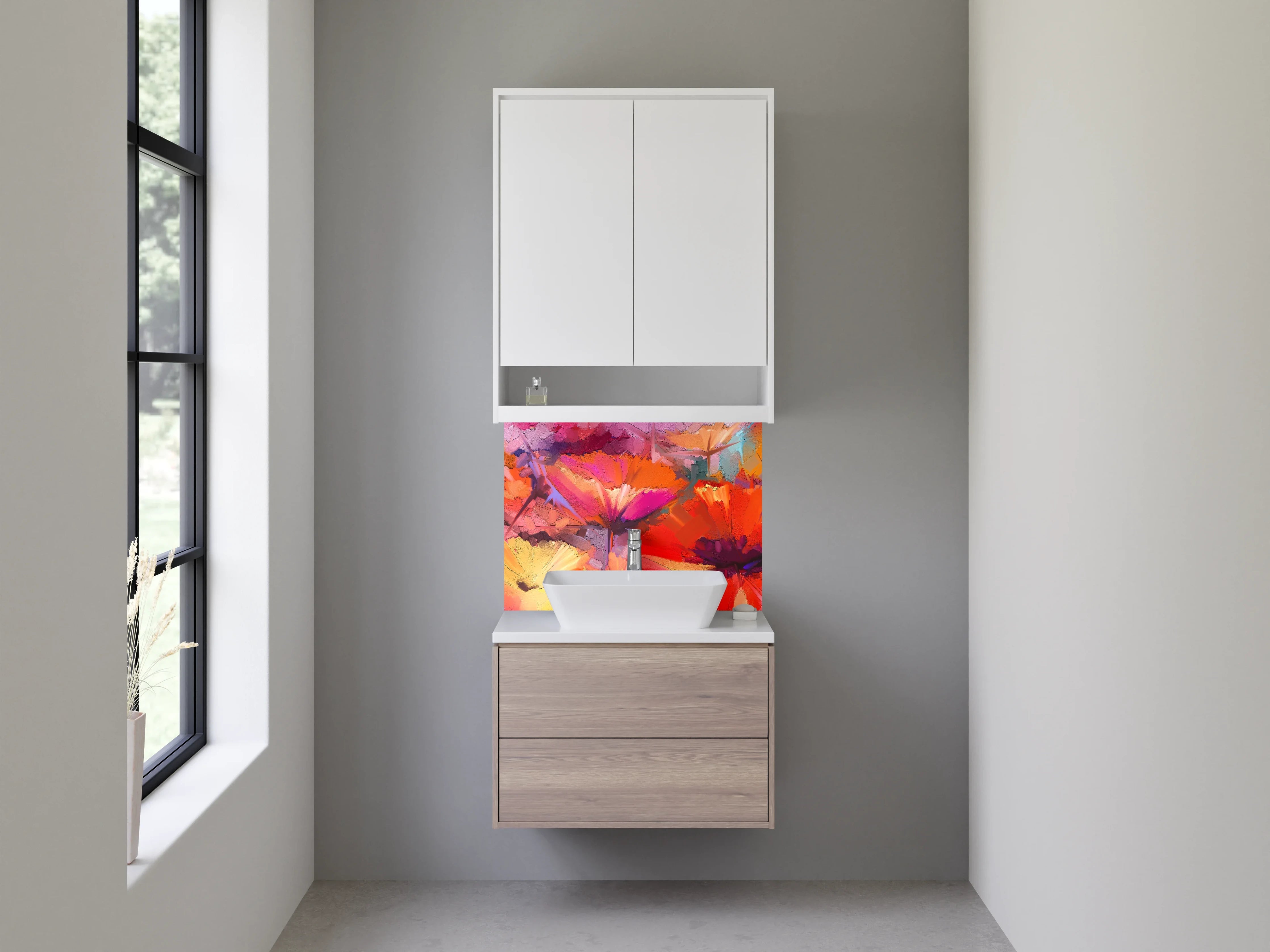 Waschbecken-Rückwand - Lebendige Blumen in Acryloptik