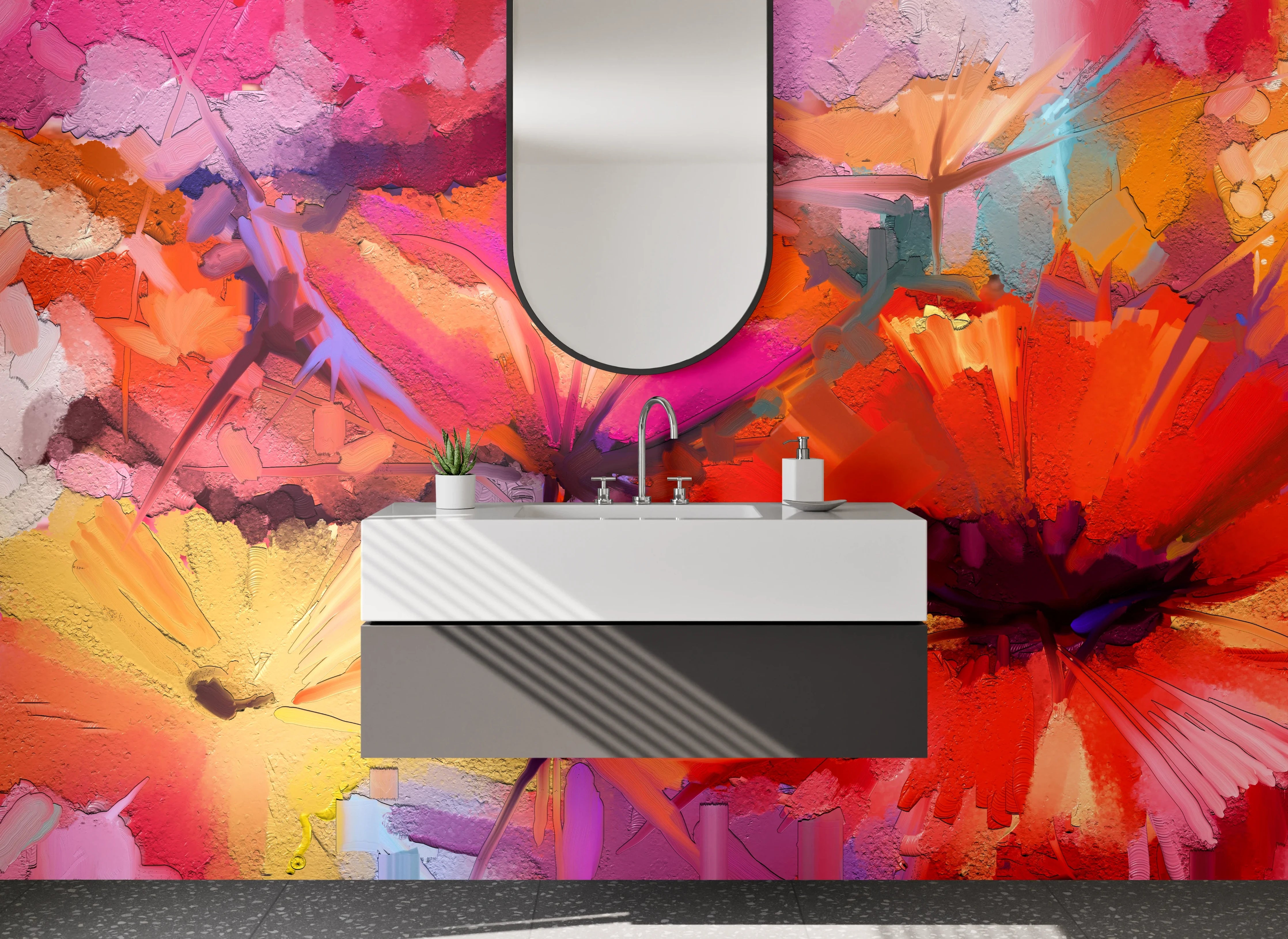 Waschbecken-Rückwand - Lebendige Blumen in Acryloptik