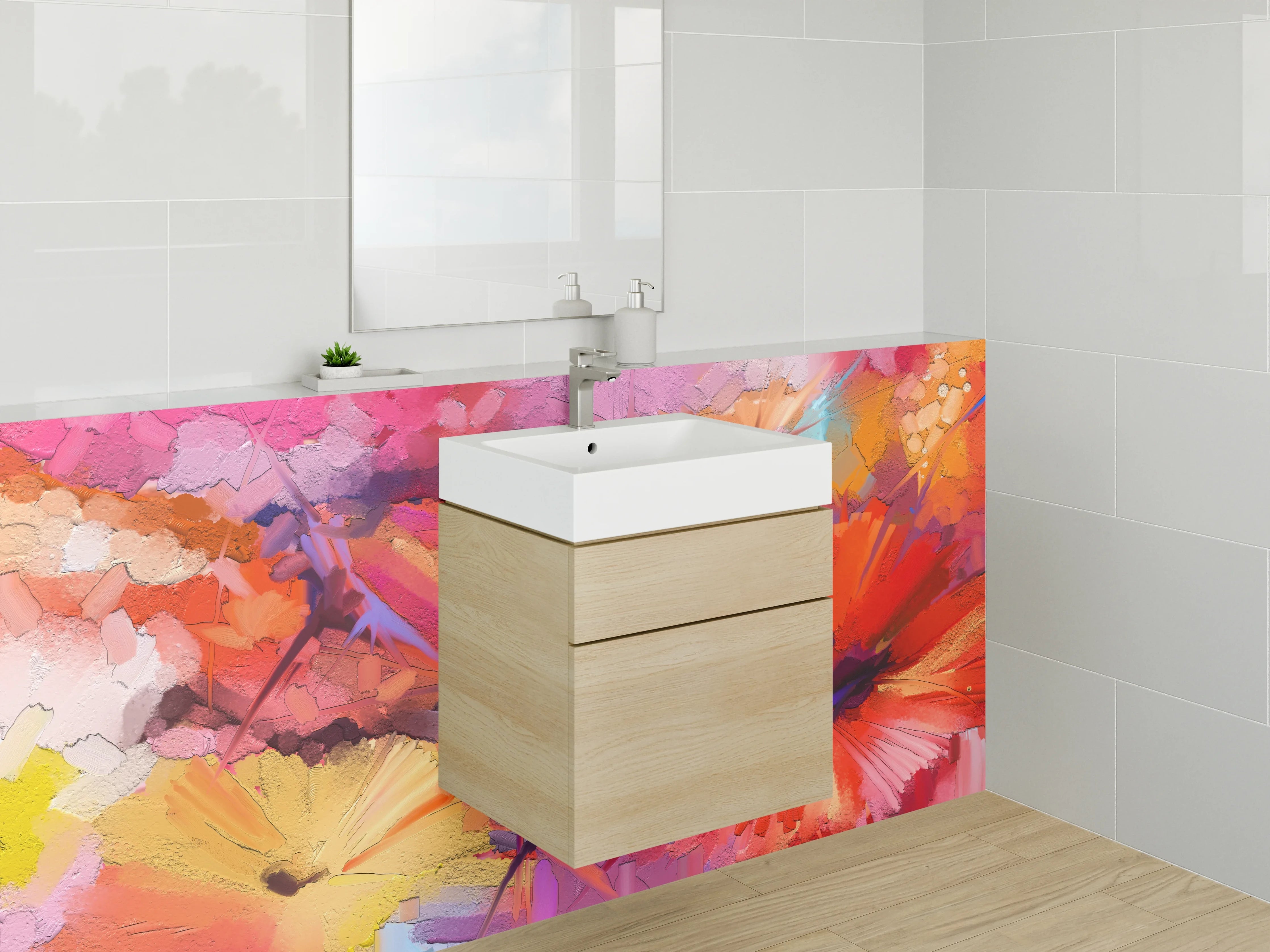 Waschbecken-Rückwand - Lebendige Blumen in Acryloptik