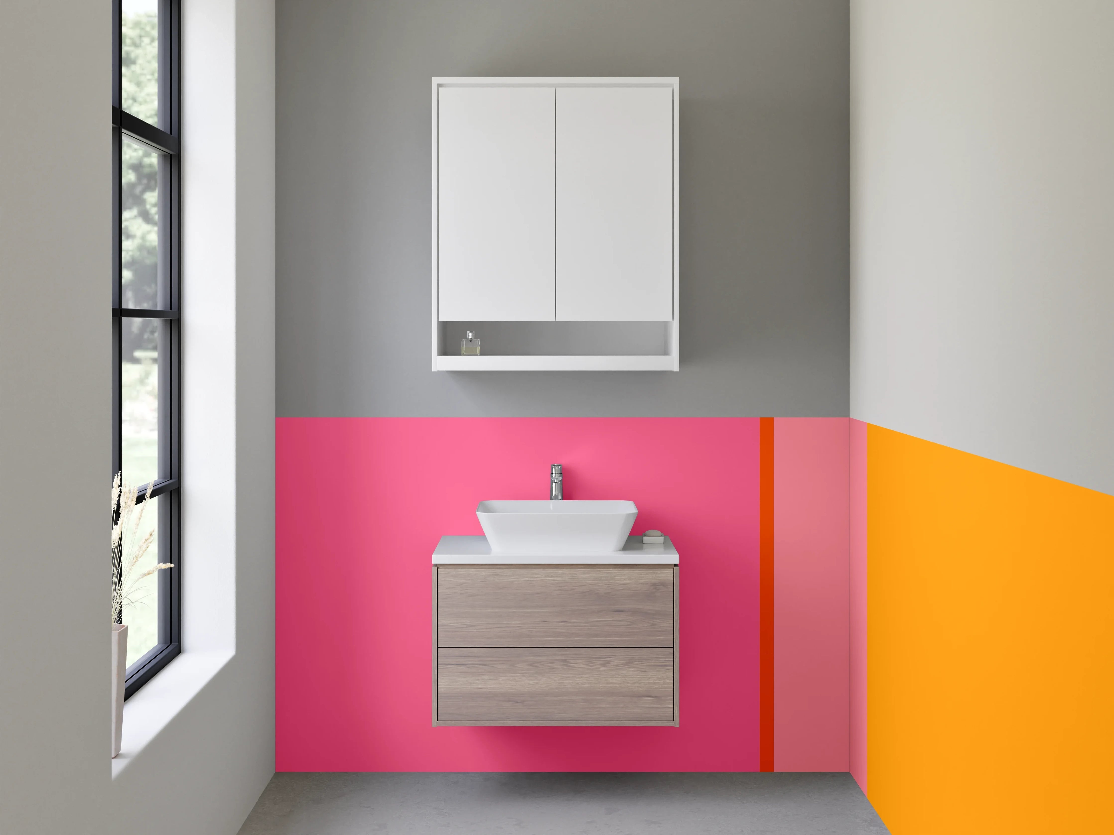 Waschbecken-Rückwand - Lebendige Farbexplosion in Pink und Orange