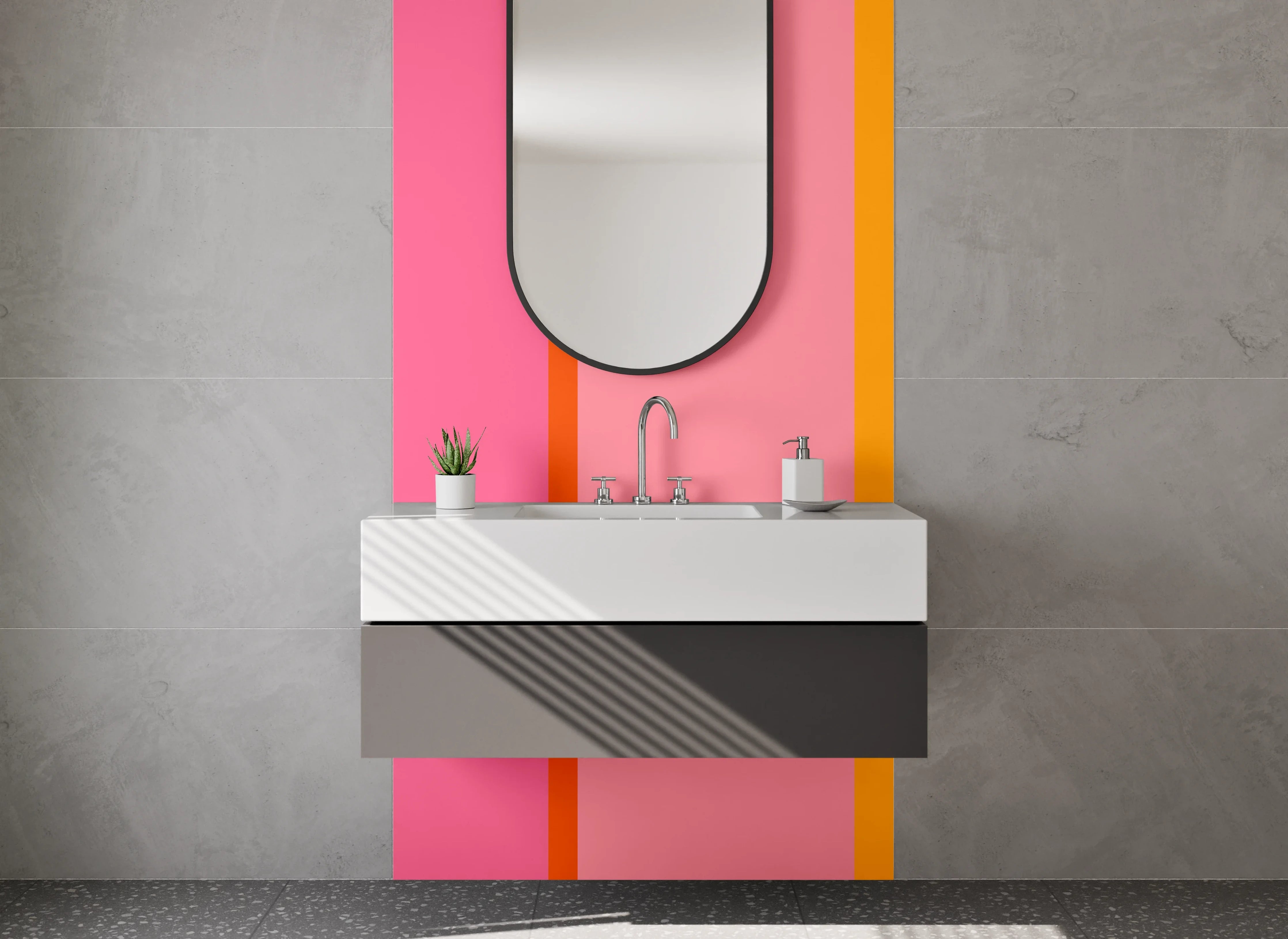 Waschbecken-Rückwand - Lebendige Farbexplosion in Pink und Orange