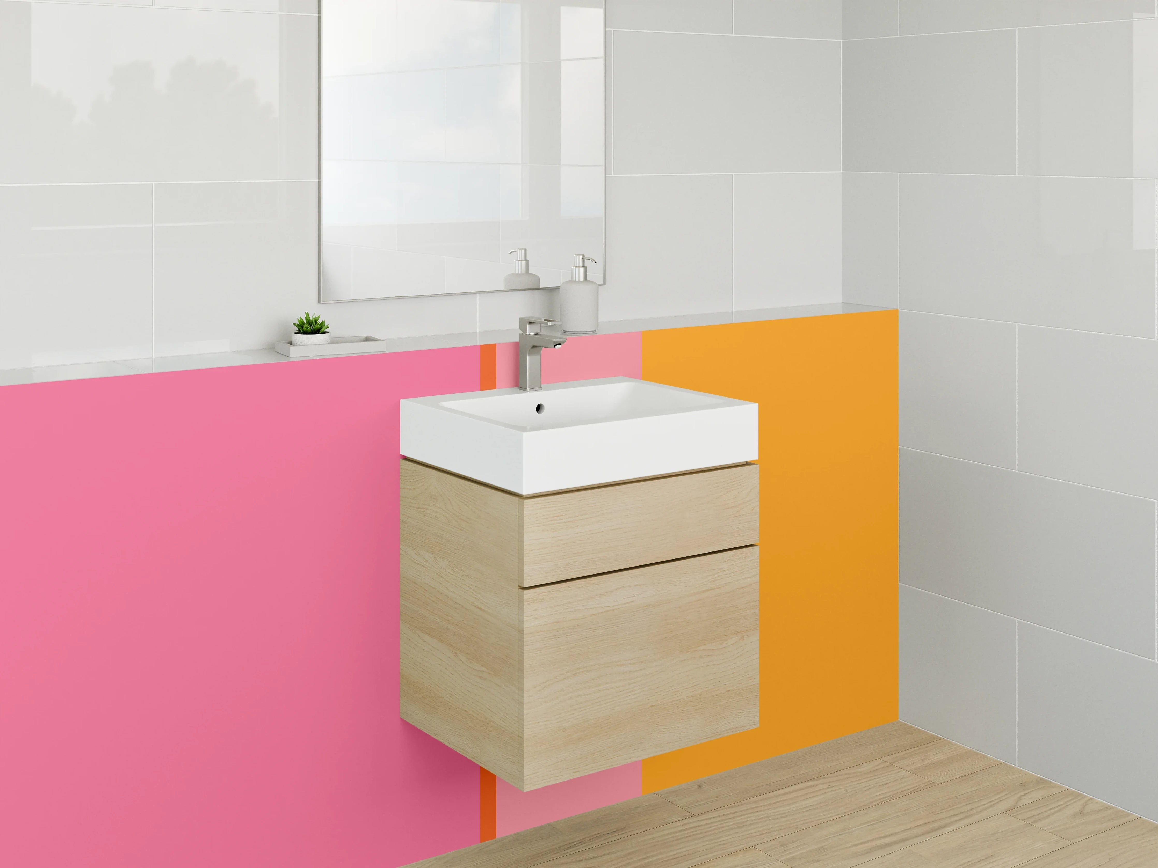 Waschbecken-Rückwand - Lebendige Farbexplosion in Pink und Orange