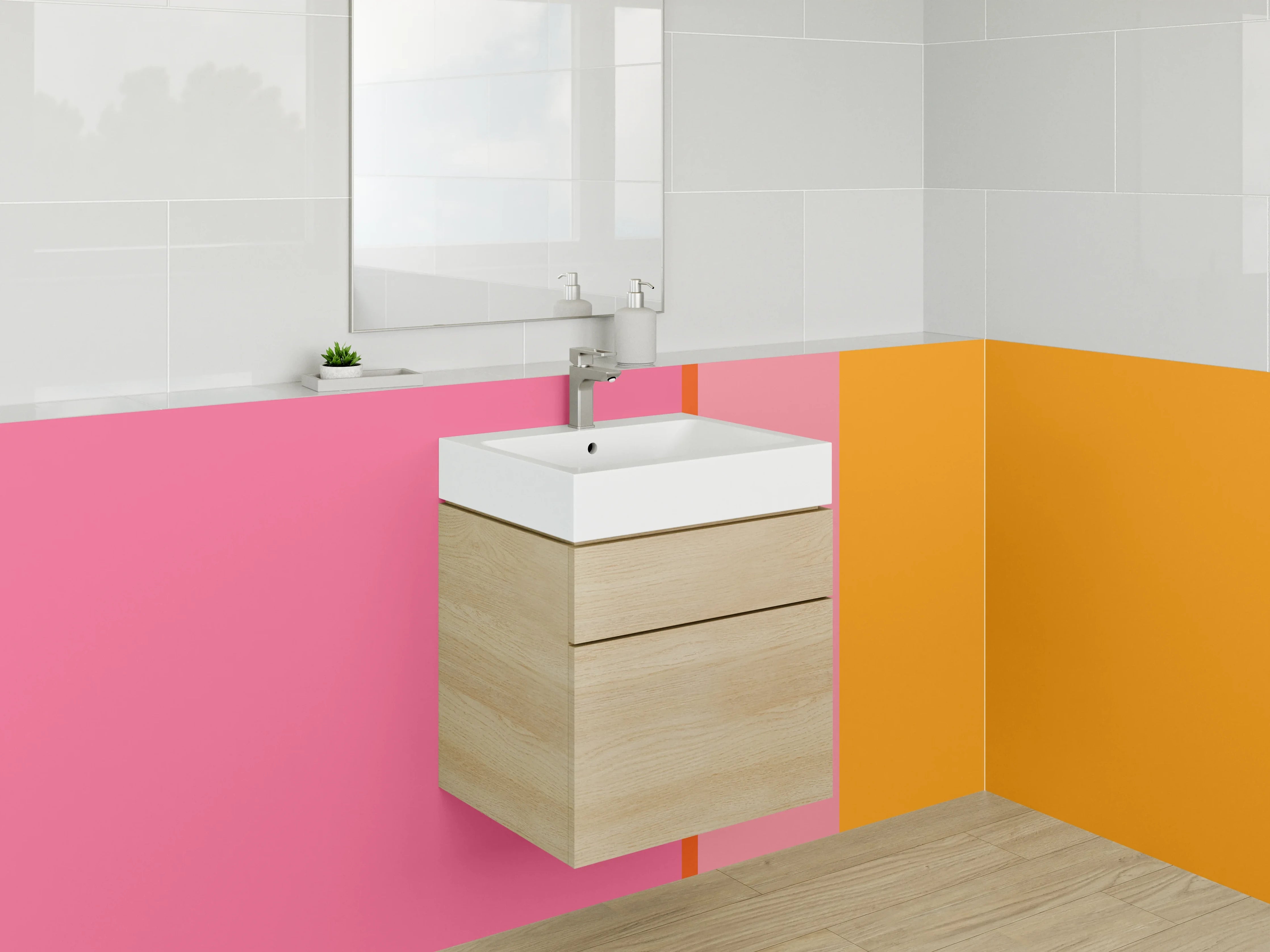 Waschbecken-Rückwand - Lebendige Farbexplosion in Pink und Orange