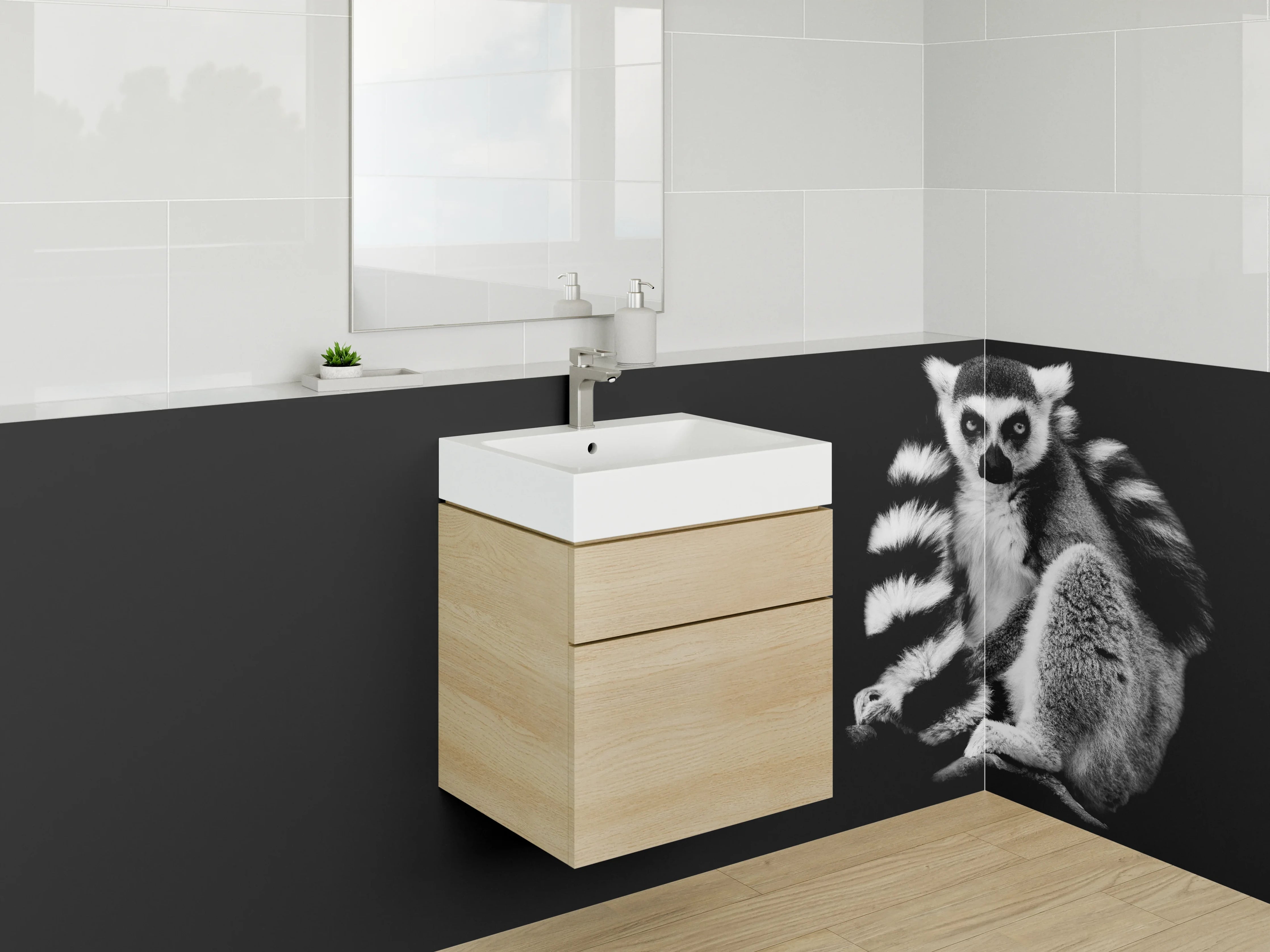 Waschbecken-Rückwand - Lemur Schwarz-Weiß Fotokunst