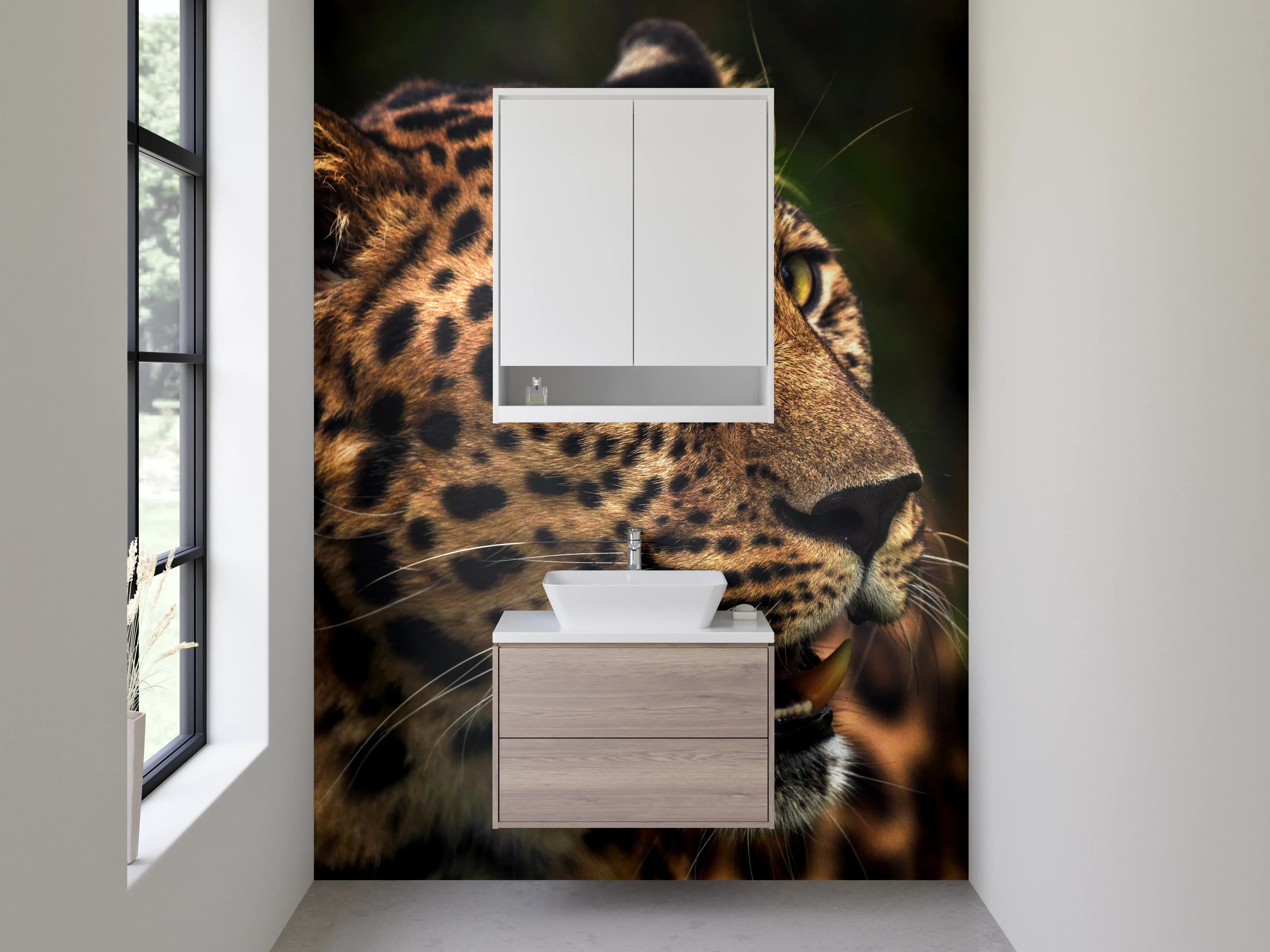 Waschbecken-Rückwand - Leopard Porträt Natur Braun