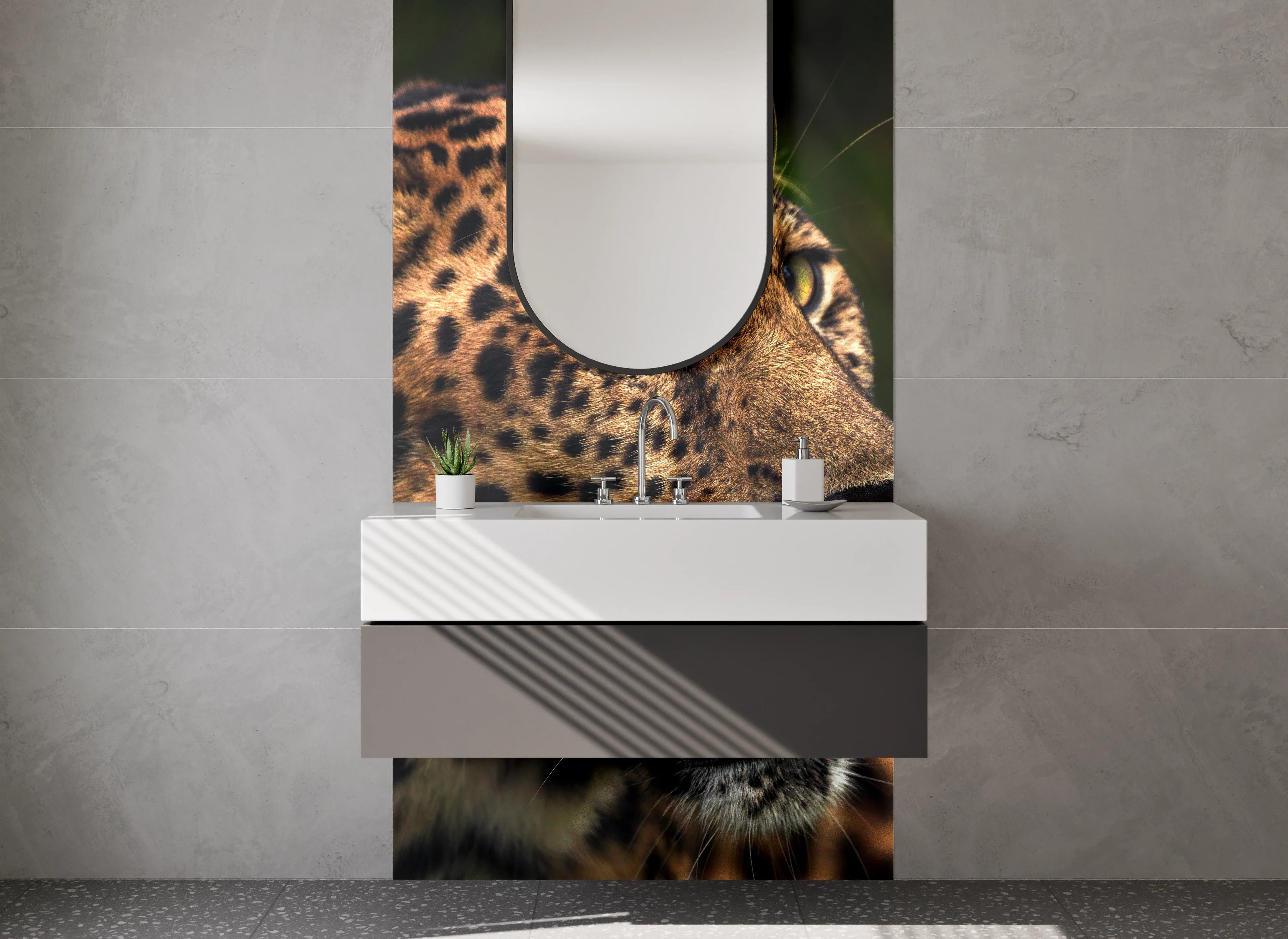 Waschbecken-Rückwand - Leopard Porträt Natur Braun