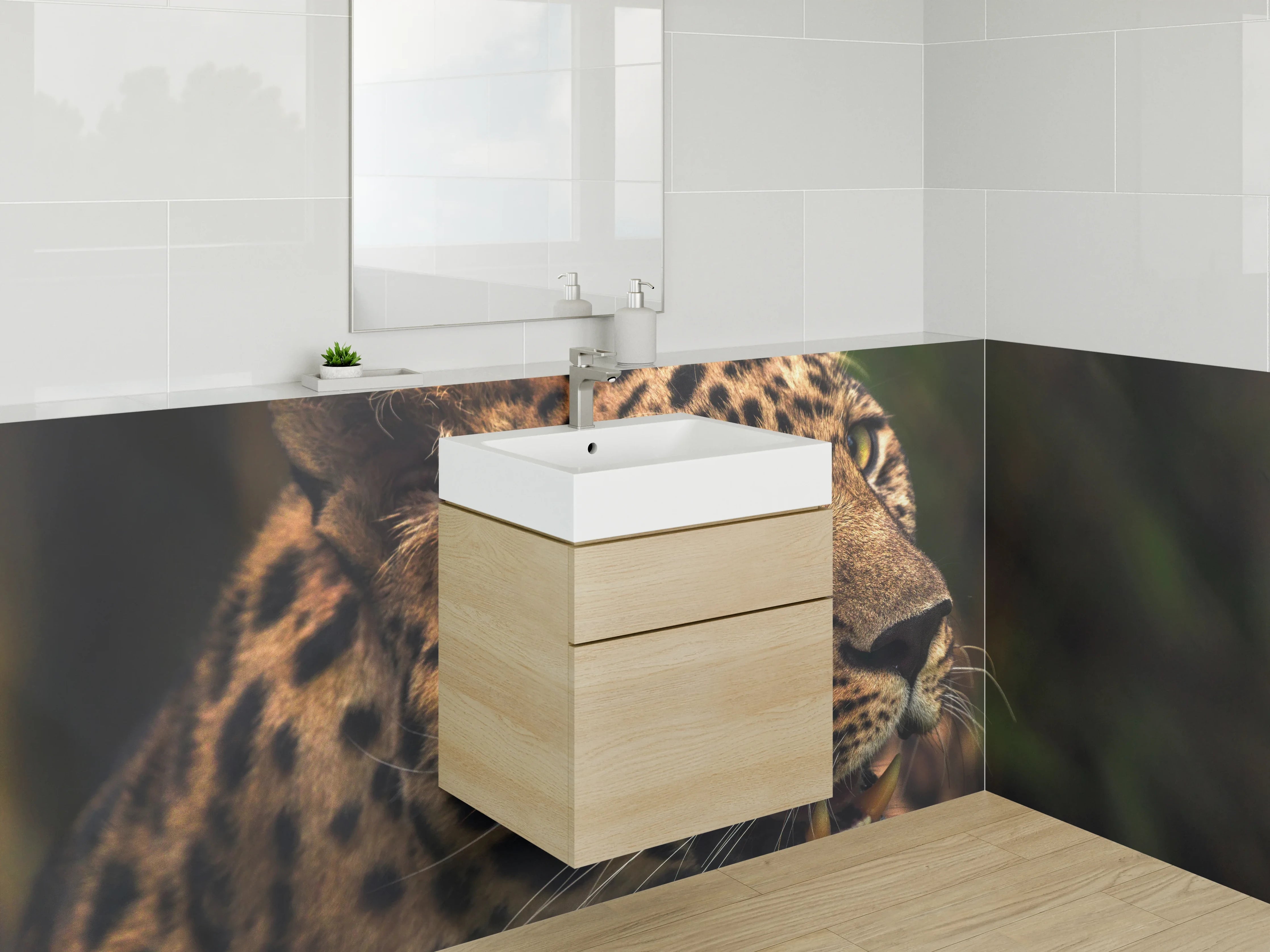 Waschbecken-Rückwand - Leopard Porträt Natur Braun