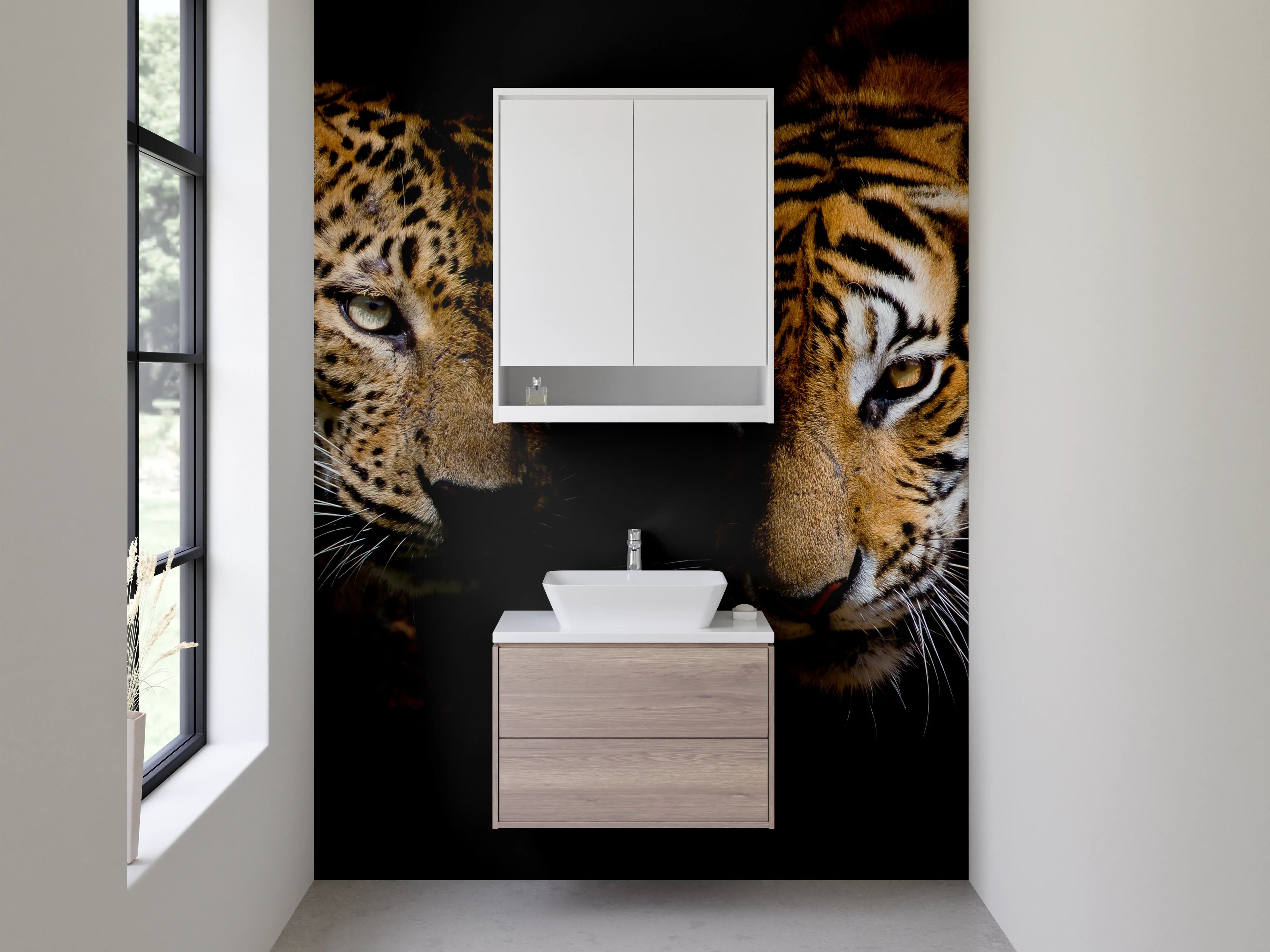 Waschbecken-Rückwand - Leopard und Tiger – Wildkatzen Kunstfoto