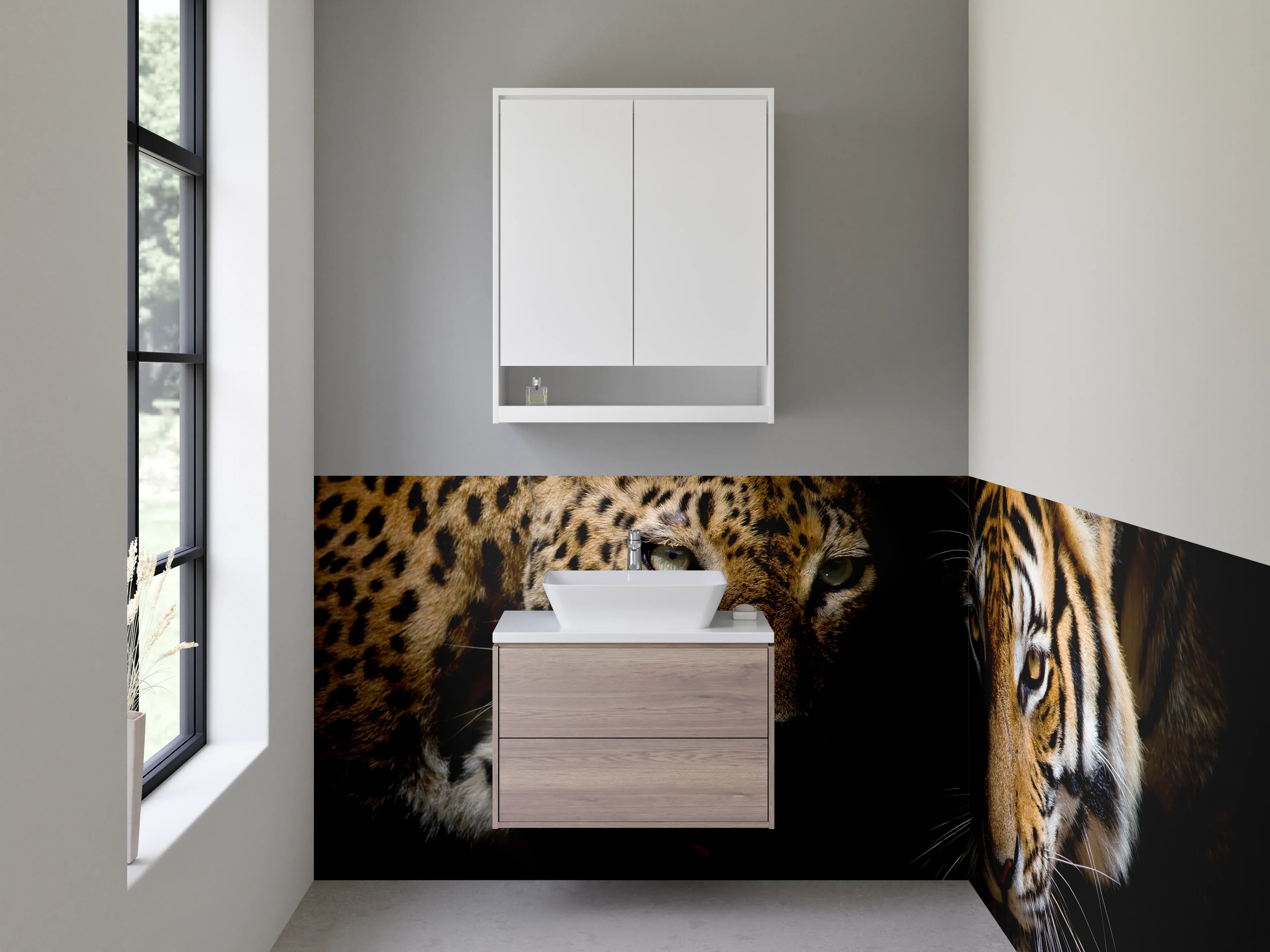 Waschbecken-Rückwand - Leopard und Tiger – Wildkatzen Kunstfoto