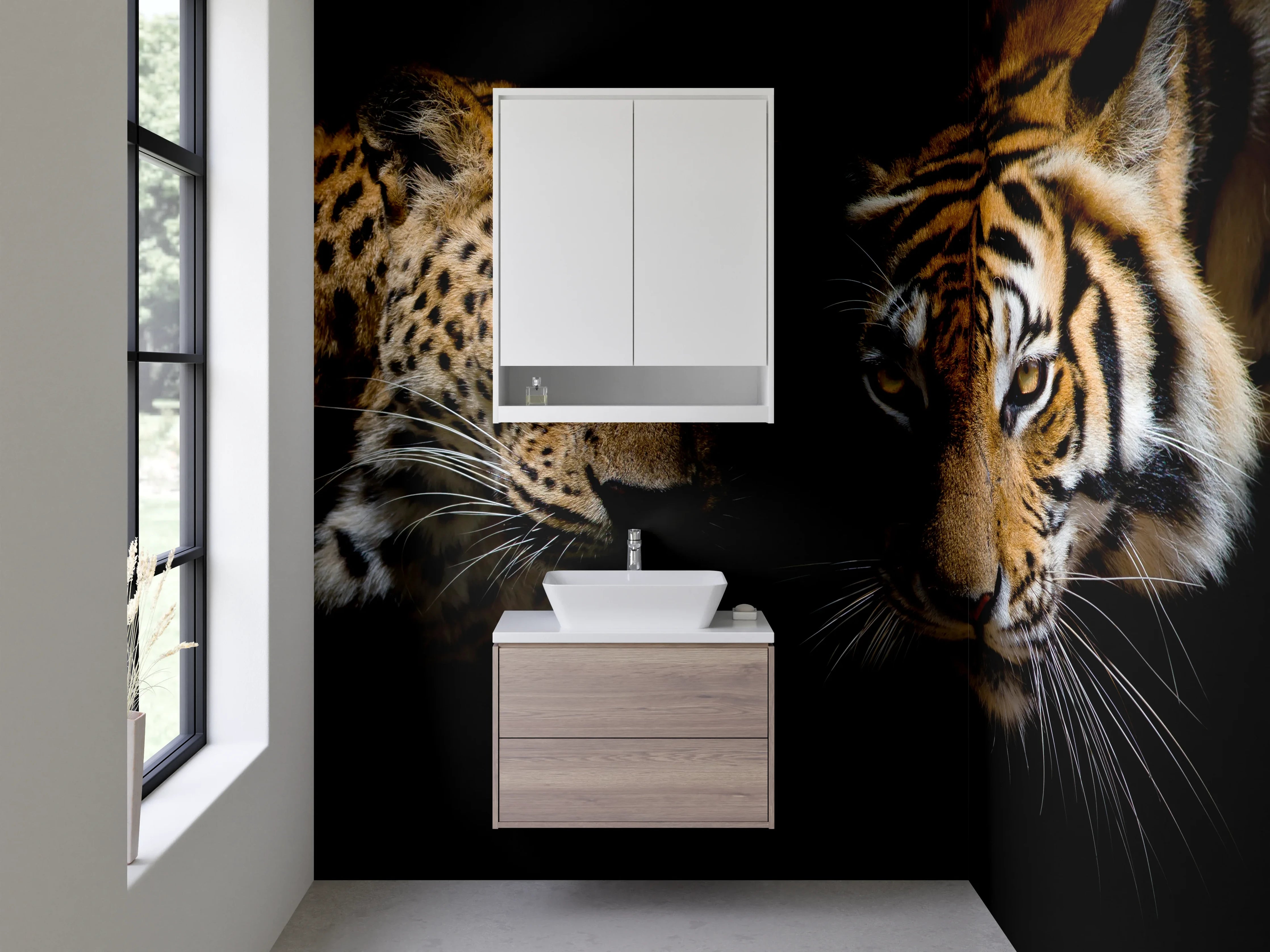 Waschbecken-Rückwand - Leopard und Tiger – Wildkatzen Kunstfoto