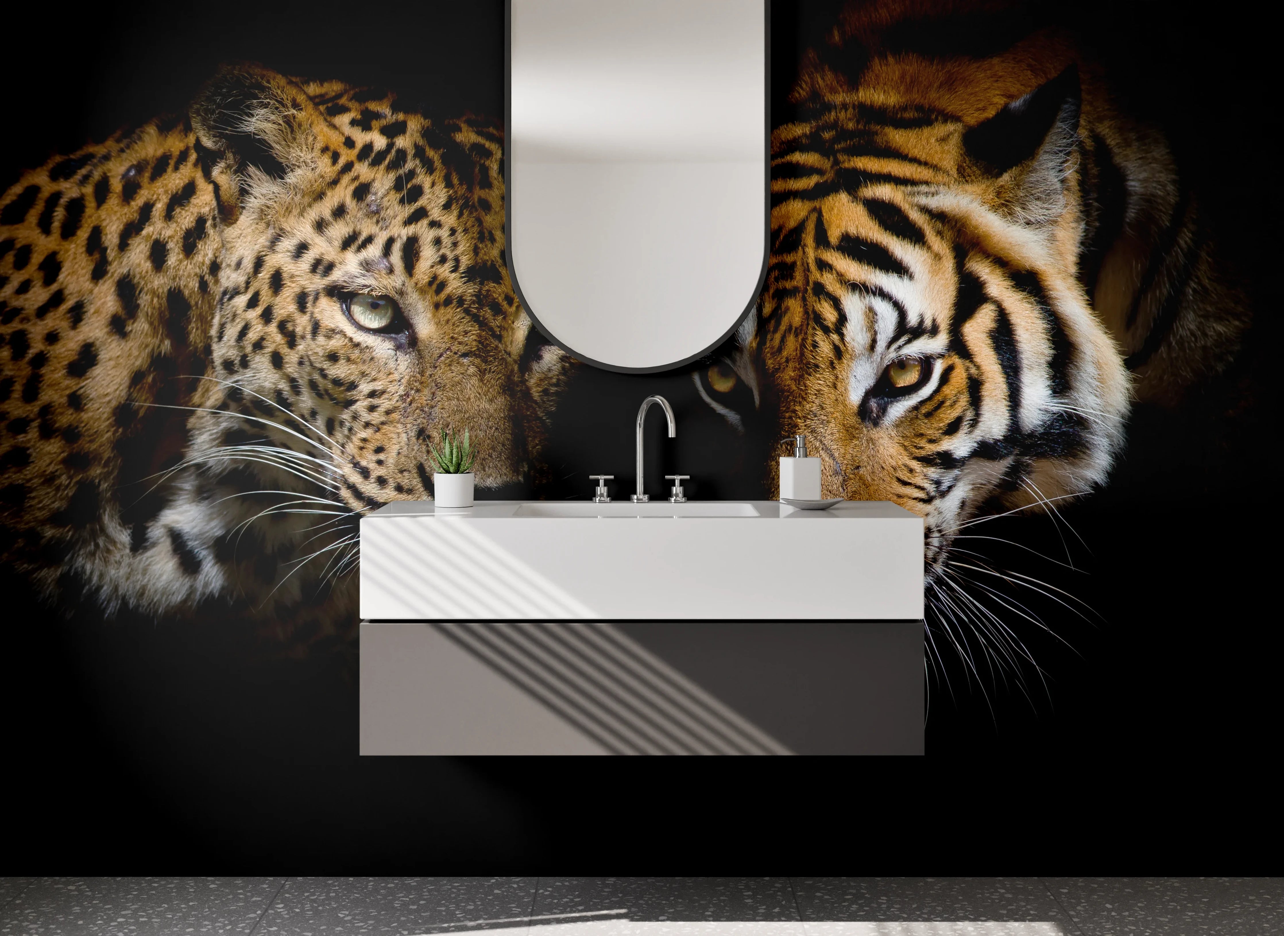 Waschbecken-Rückwand - Leopard und Tiger – Wildkatzen Kunstfoto