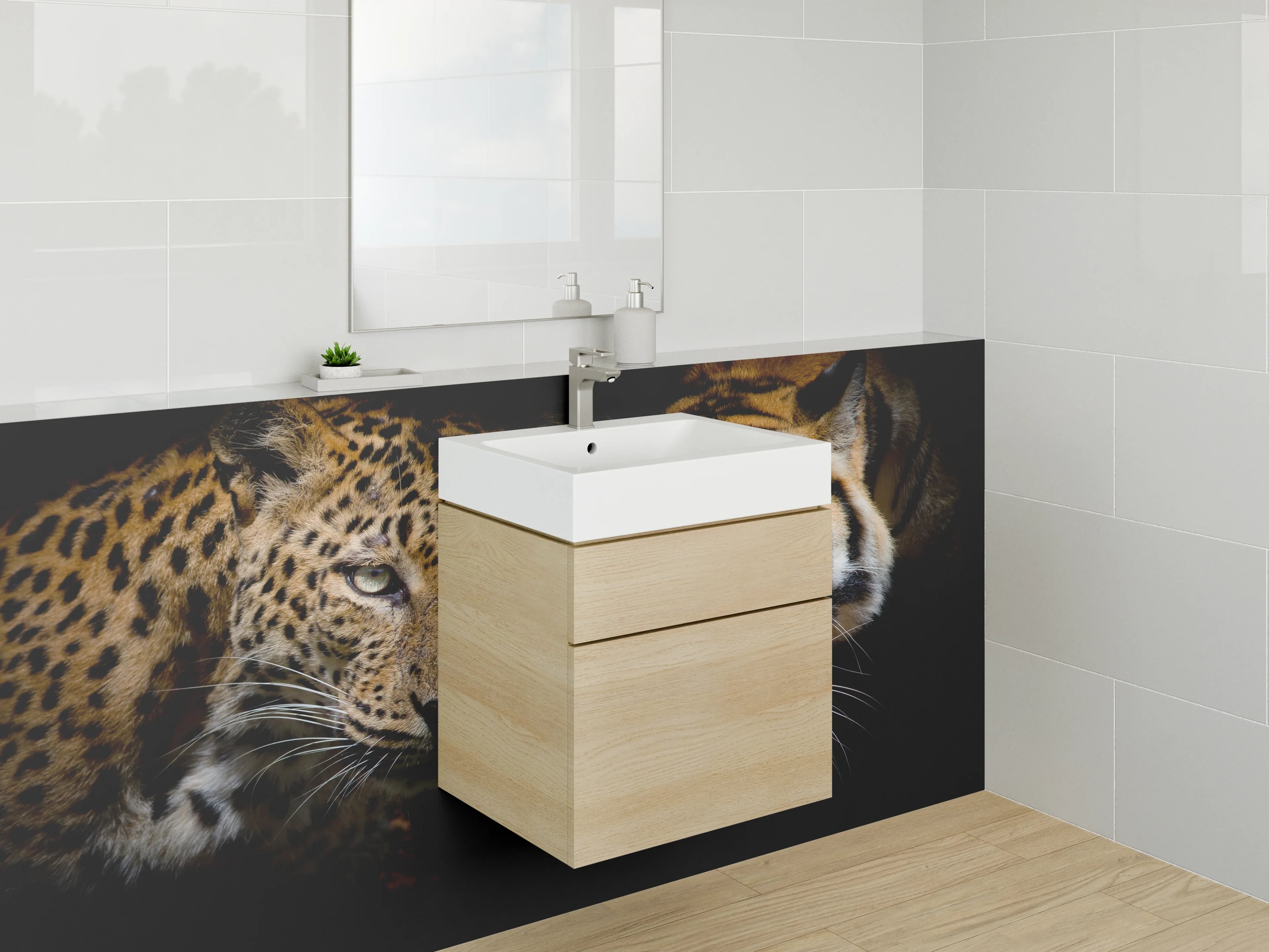 Waschbecken-Rückwand - Leopard und Tiger – Wildkatzen Kunstfoto