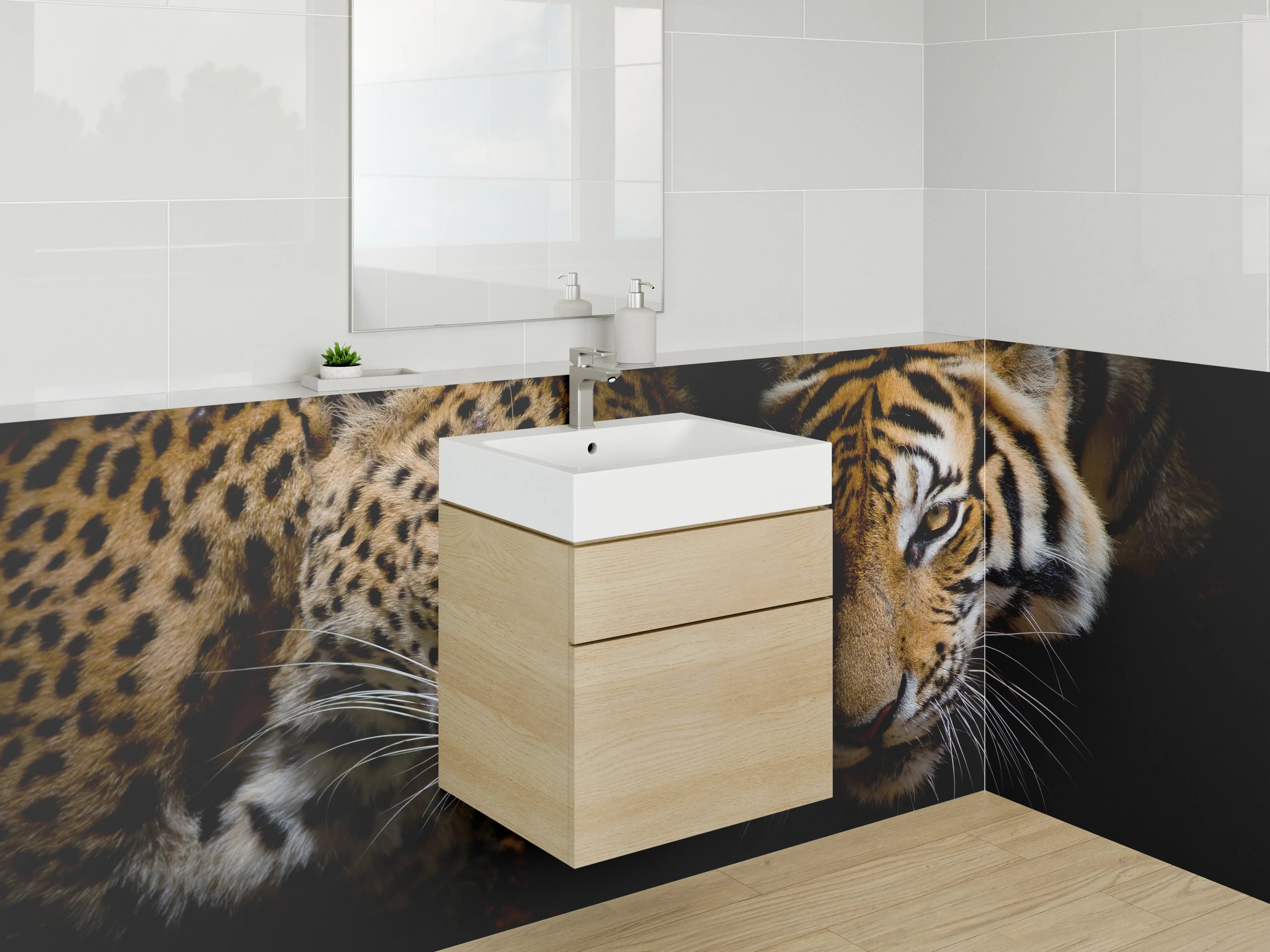 Waschbecken-Rückwand - Leopard und Tiger – Wildkatzen Kunstfoto