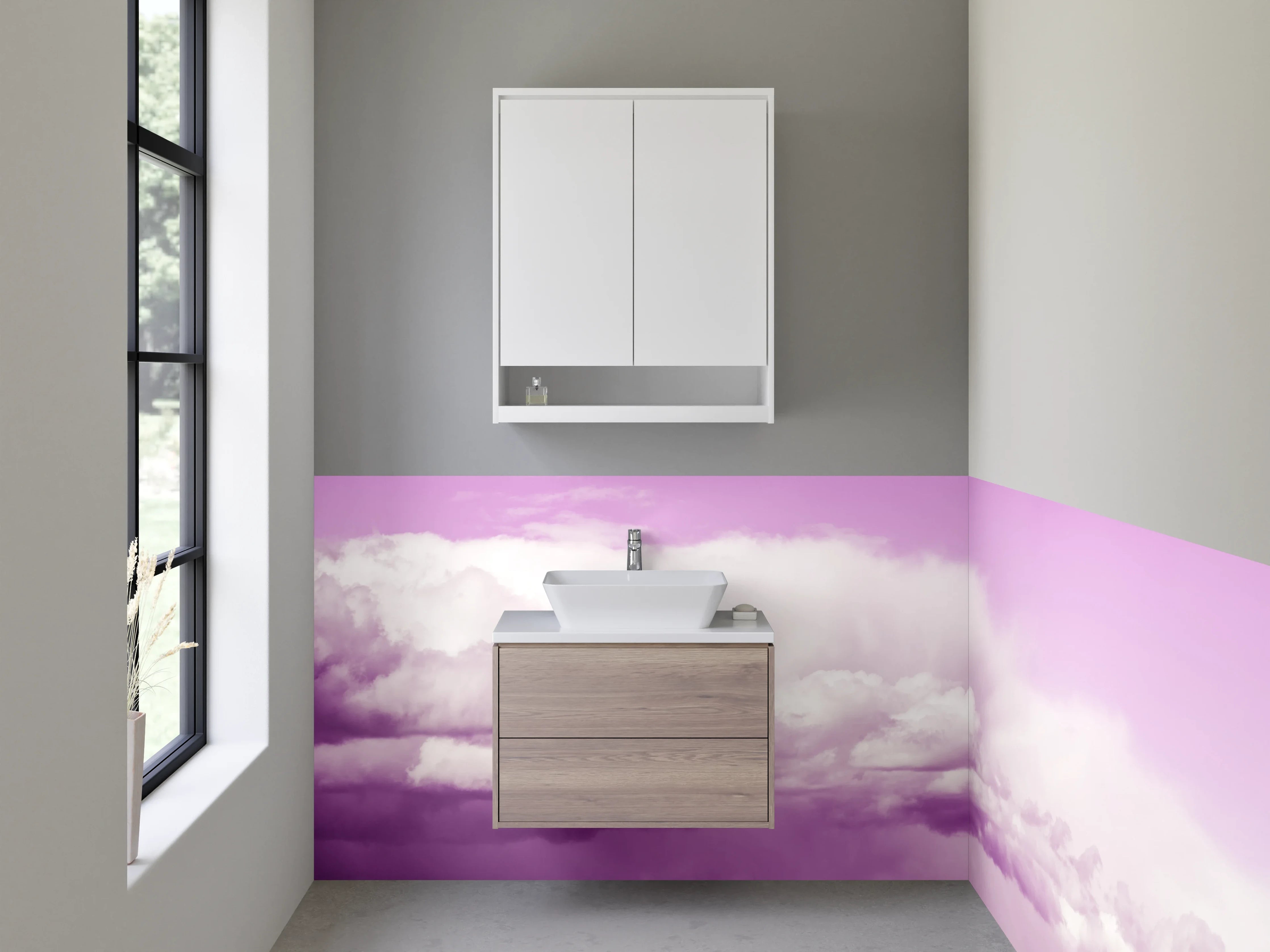 Waschbecken-Rückwand - Lila Wolkenhimmel Kunst Fotodruck