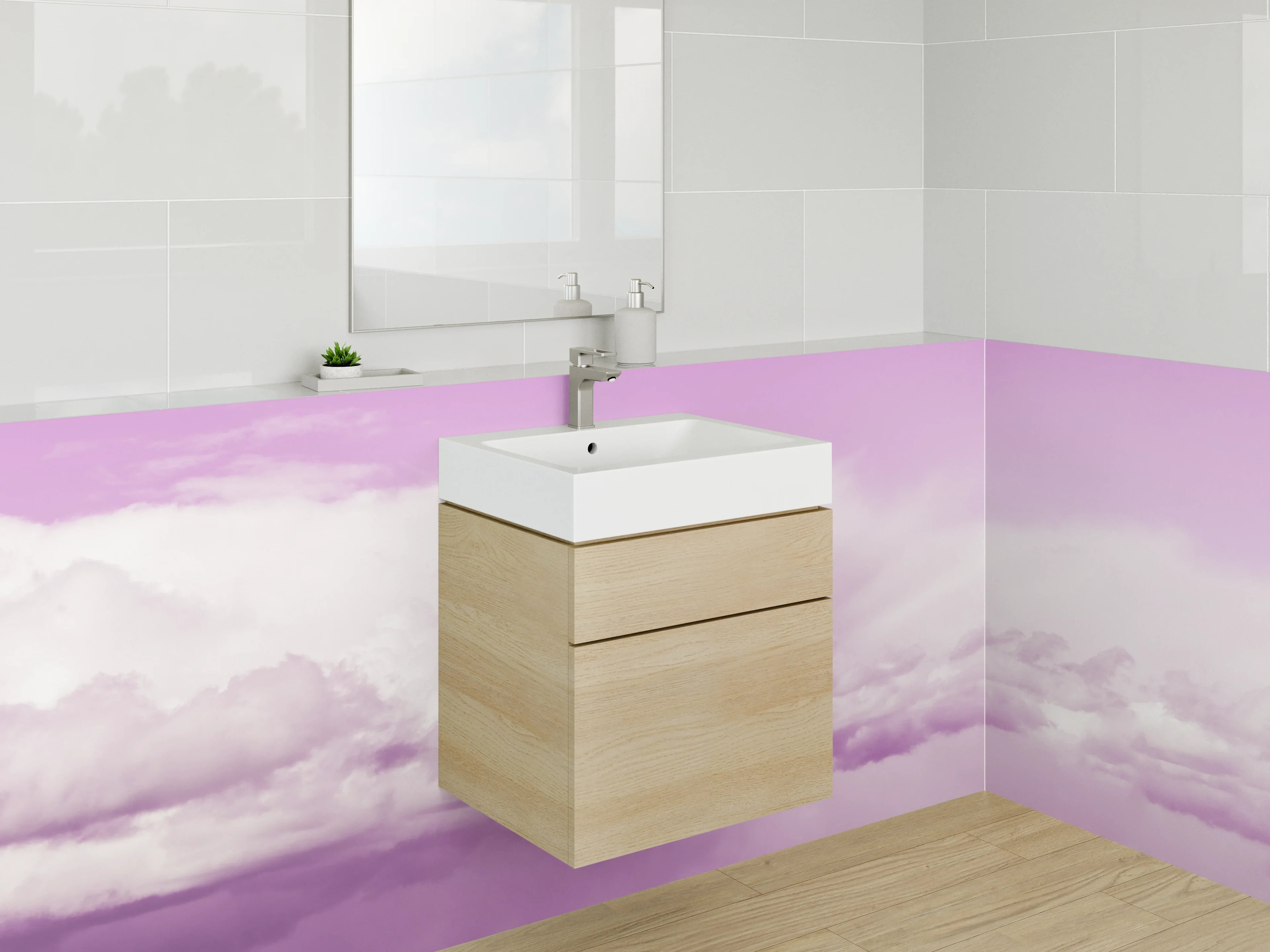 Waschbecken-Rückwand - Lila Wolkenhimmel Kunst Fotodruck