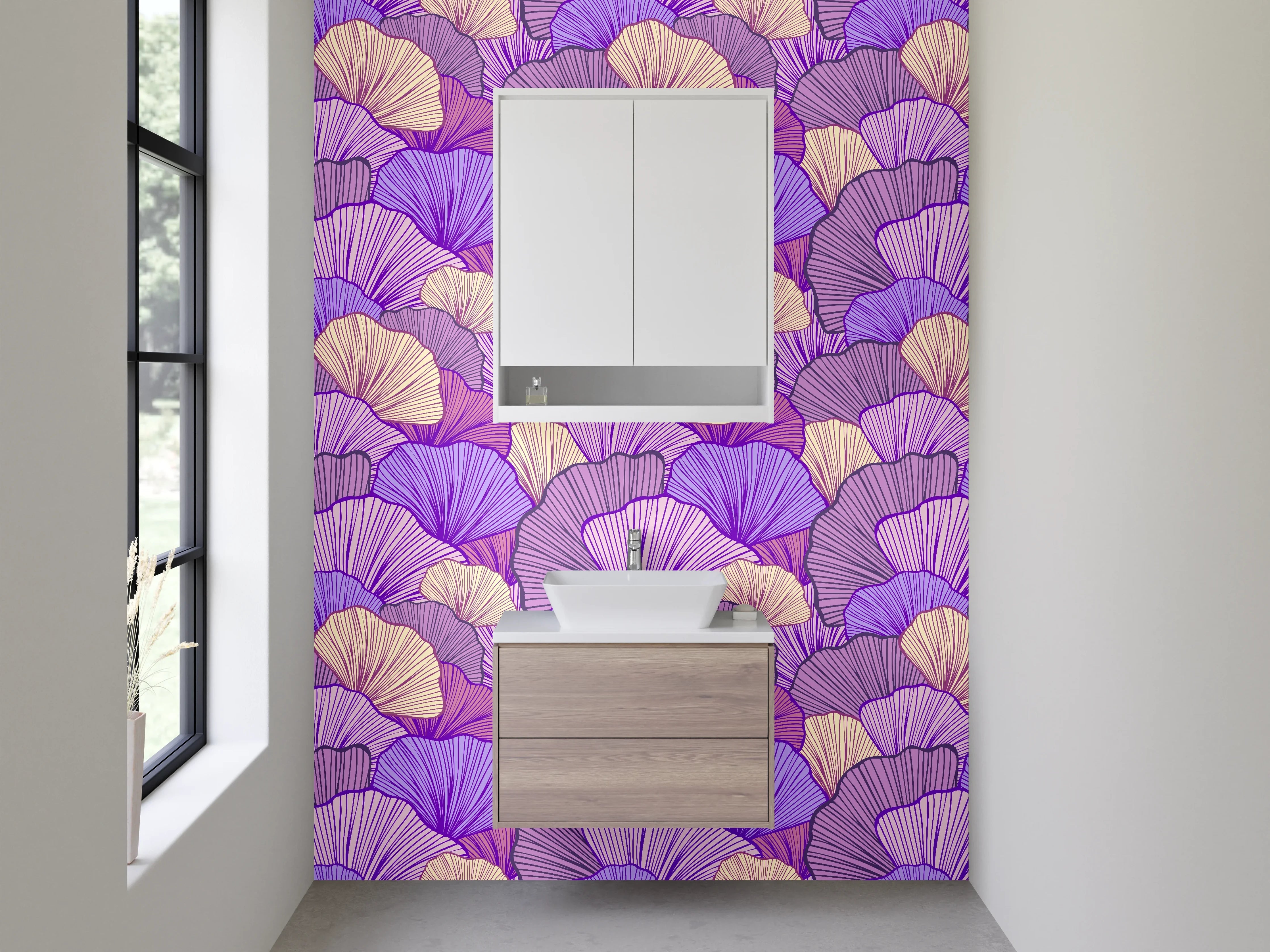 Waschbecken-Rückwand - Lila und Beigetöne Blumenmuster