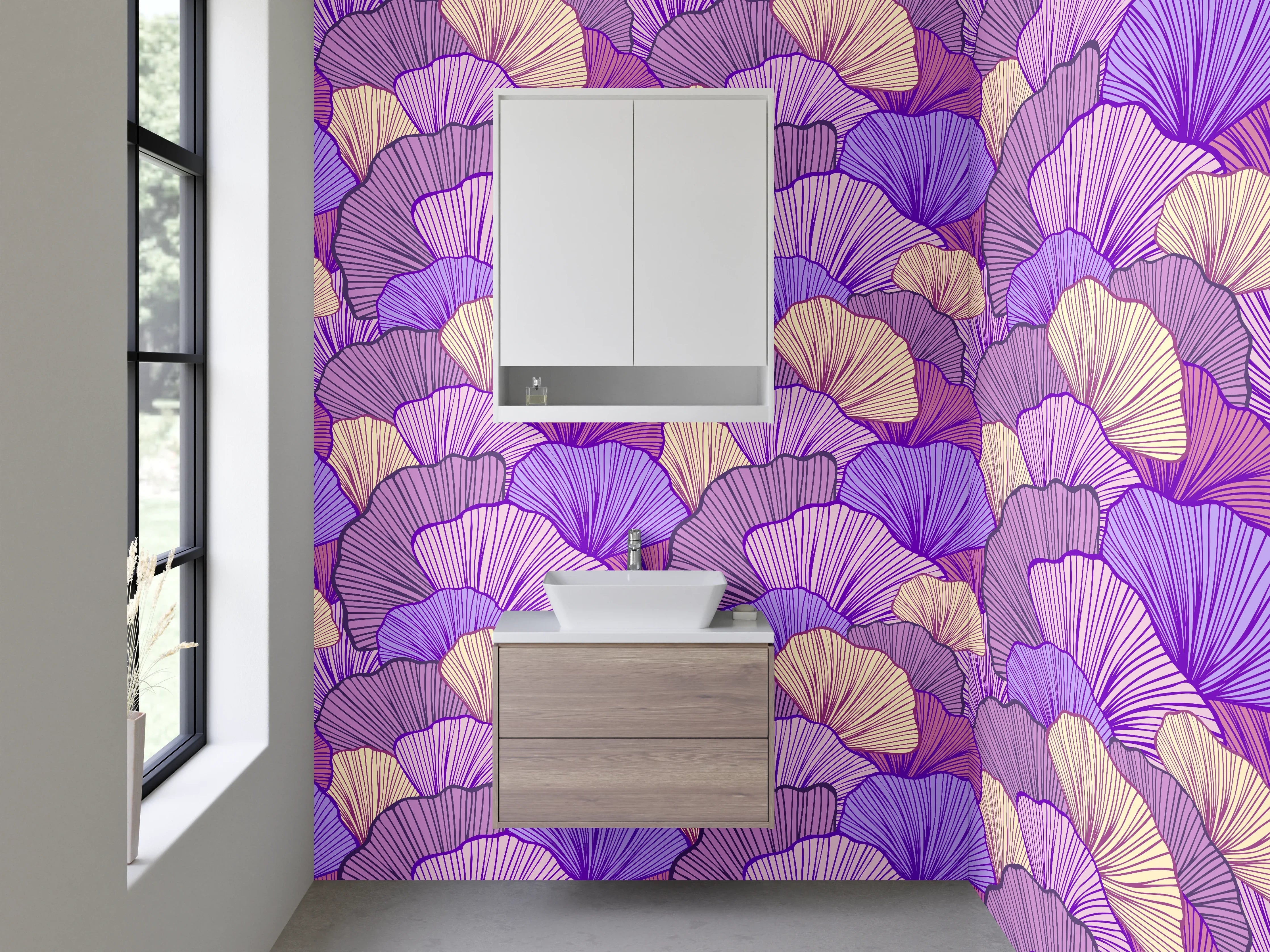 Waschbecken-Rückwand - Lila und Beigetöne Blumenmuster