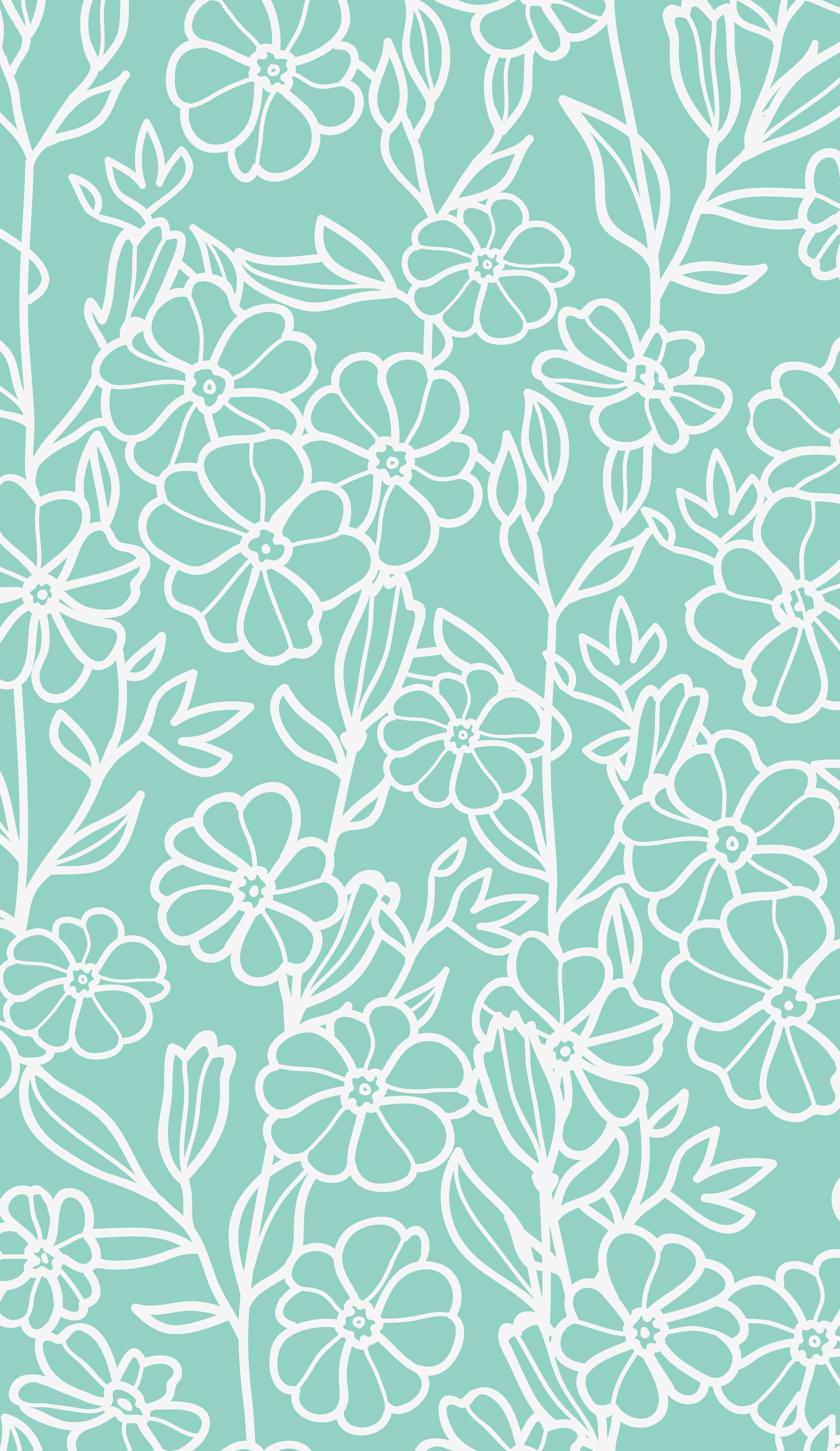 Waschbecken-Rückwand-Lineart Blumen auf mintgrün – floral
