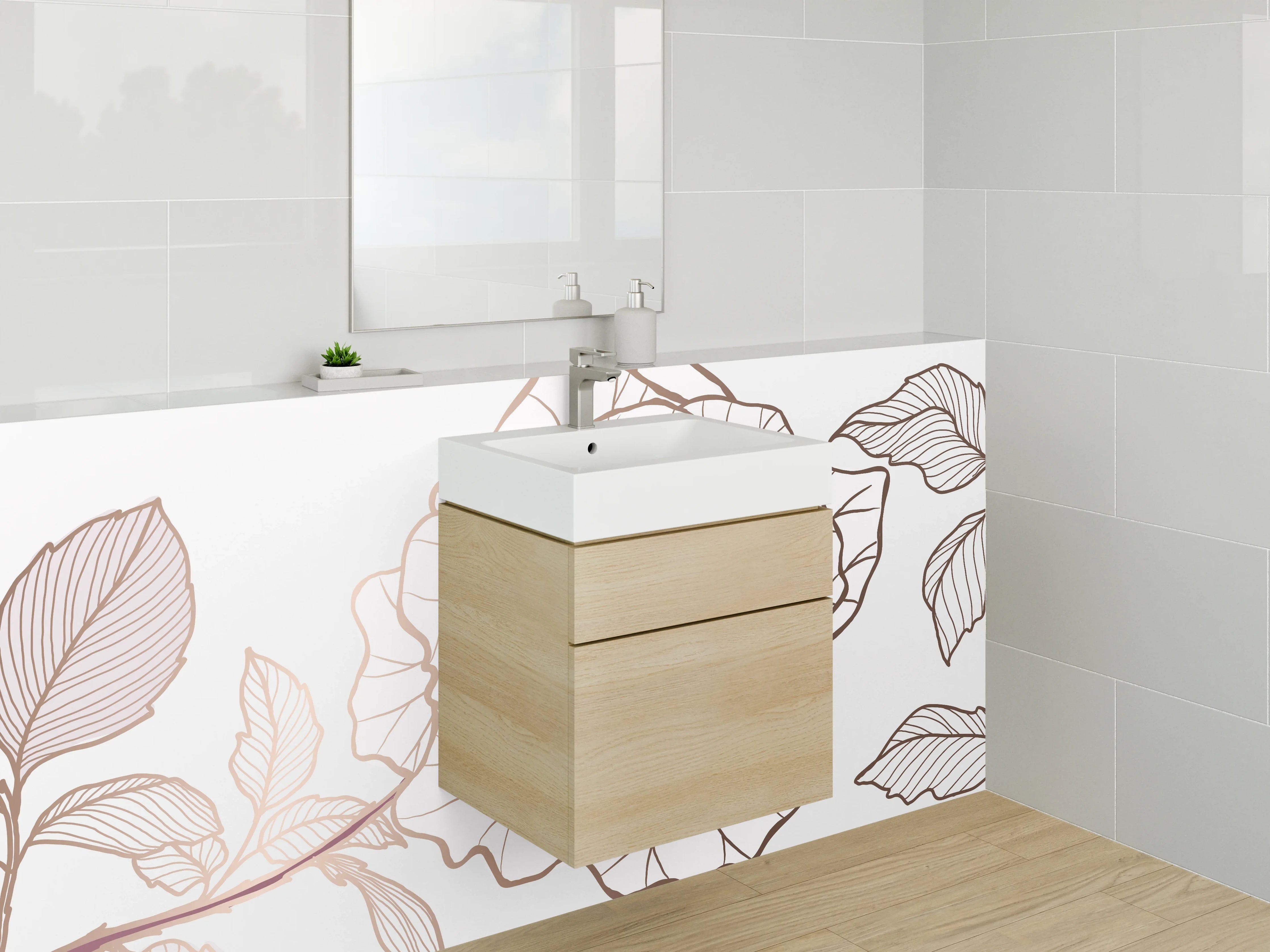Waschbecken-Rückwand - Lineart Rose Beige Braun Illustration