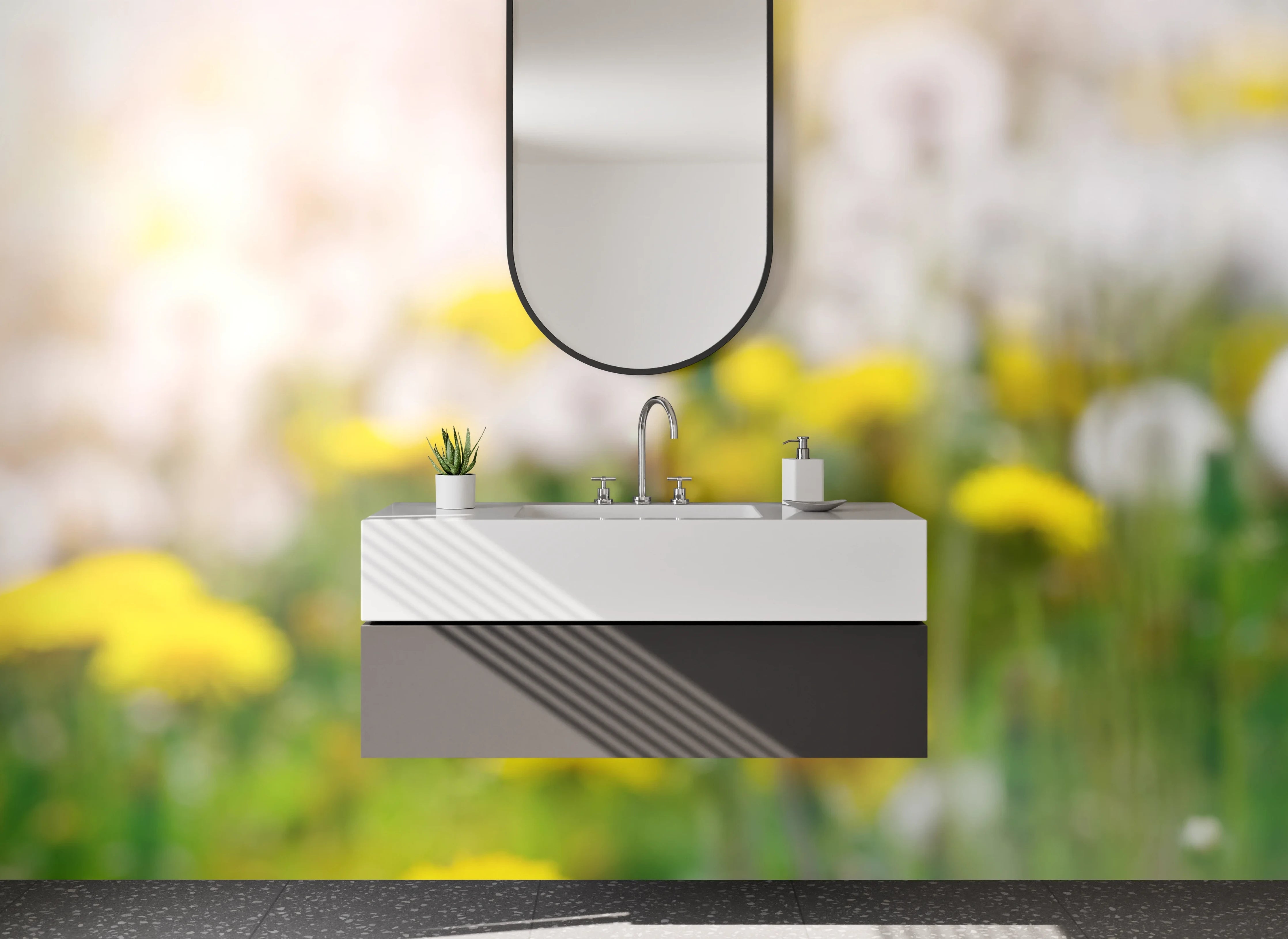 Waschbecken-Rückwand - Löwenzahnwiese mit Pusteblumen im Frühling