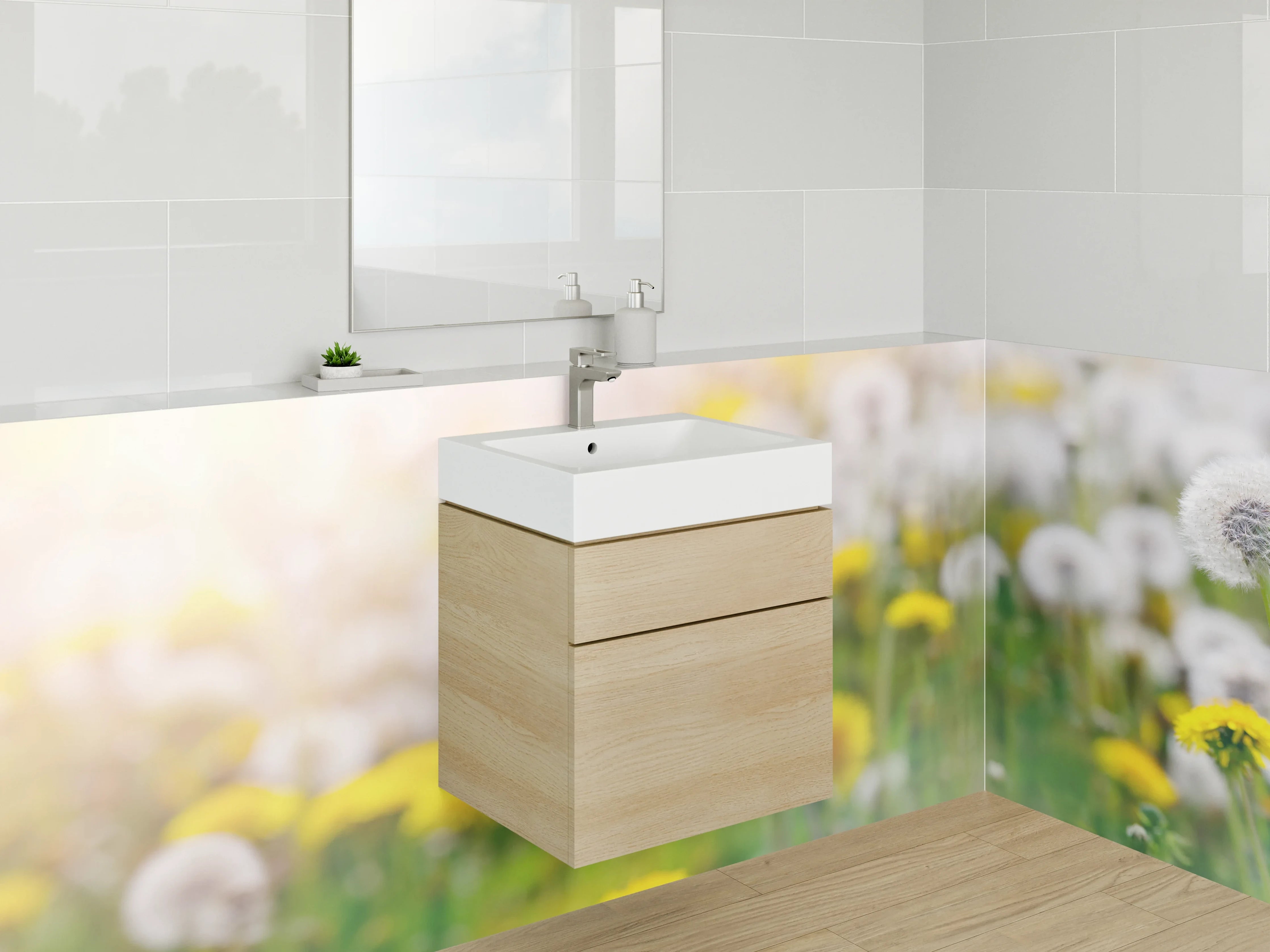 Waschbecken-Rückwand - Löwenzahnwiese mit Pusteblumen im Frühling