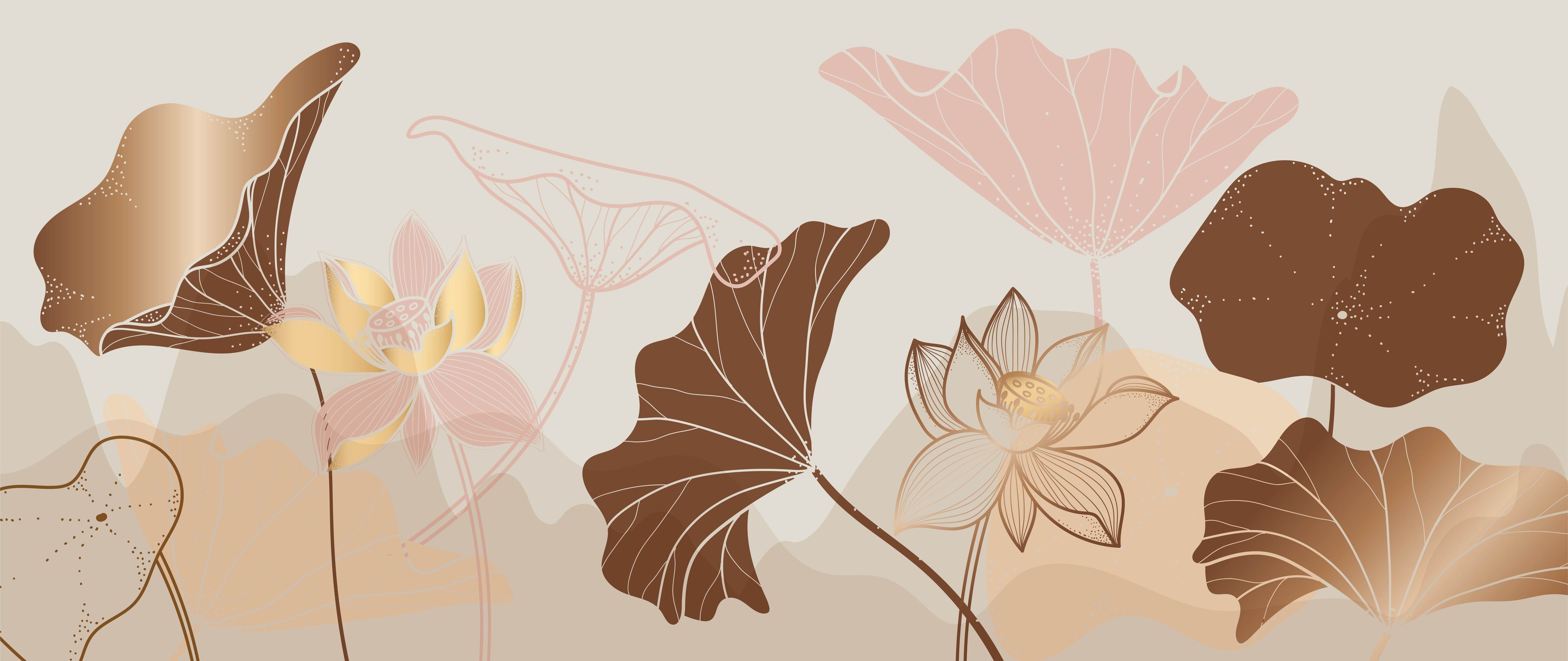 Waschbecken-Rückwand-Lotus Blumen Lineart Beige Braun