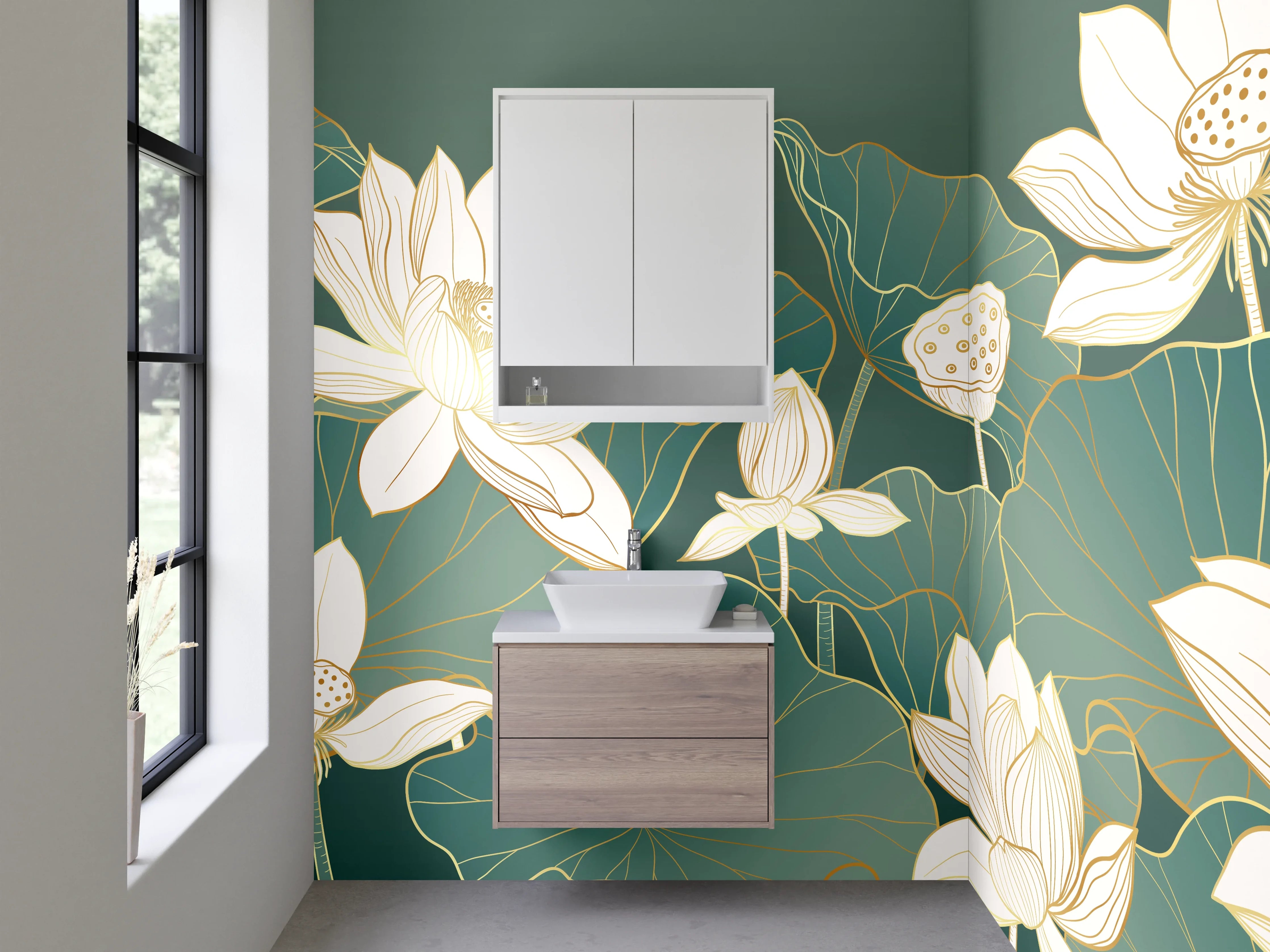 Waschbecken-Rückwand - Lotusblüten Kunst für Badezimmer