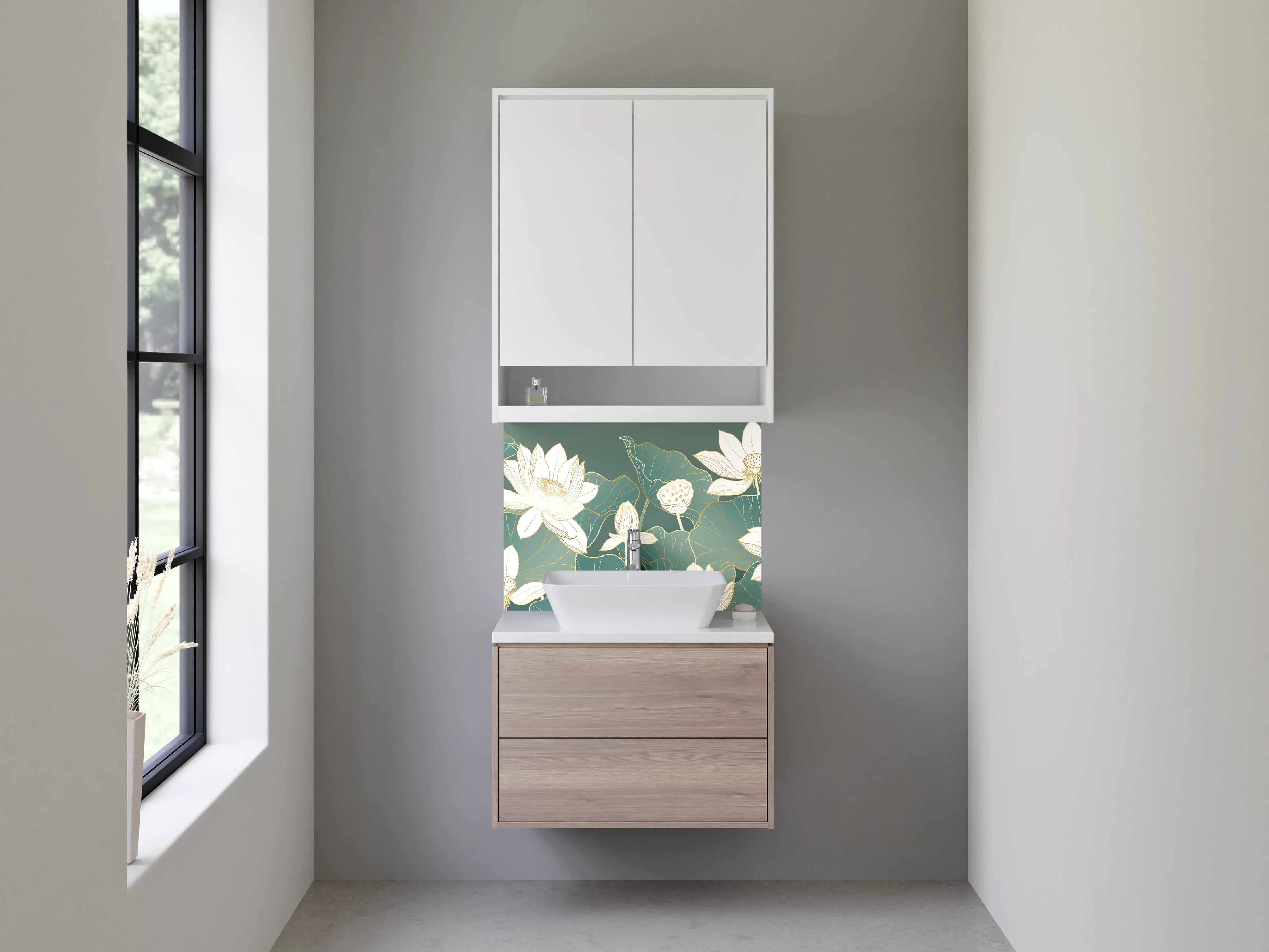 Waschbecken-Rückwand - Lotusblüten Kunst für Badezimmer