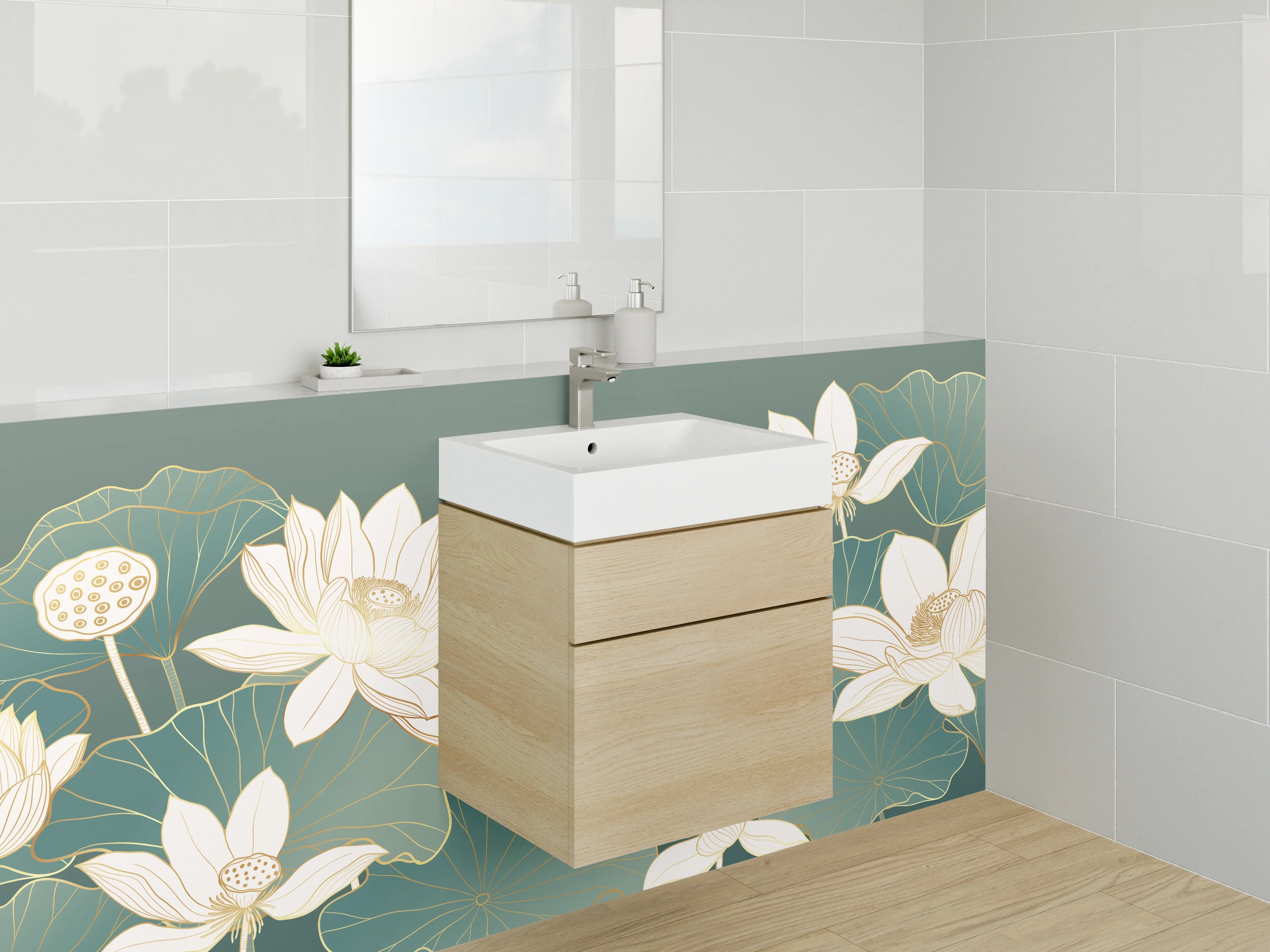 Waschbecken-Rückwand - Lotusblüten Kunst für Badezimmer