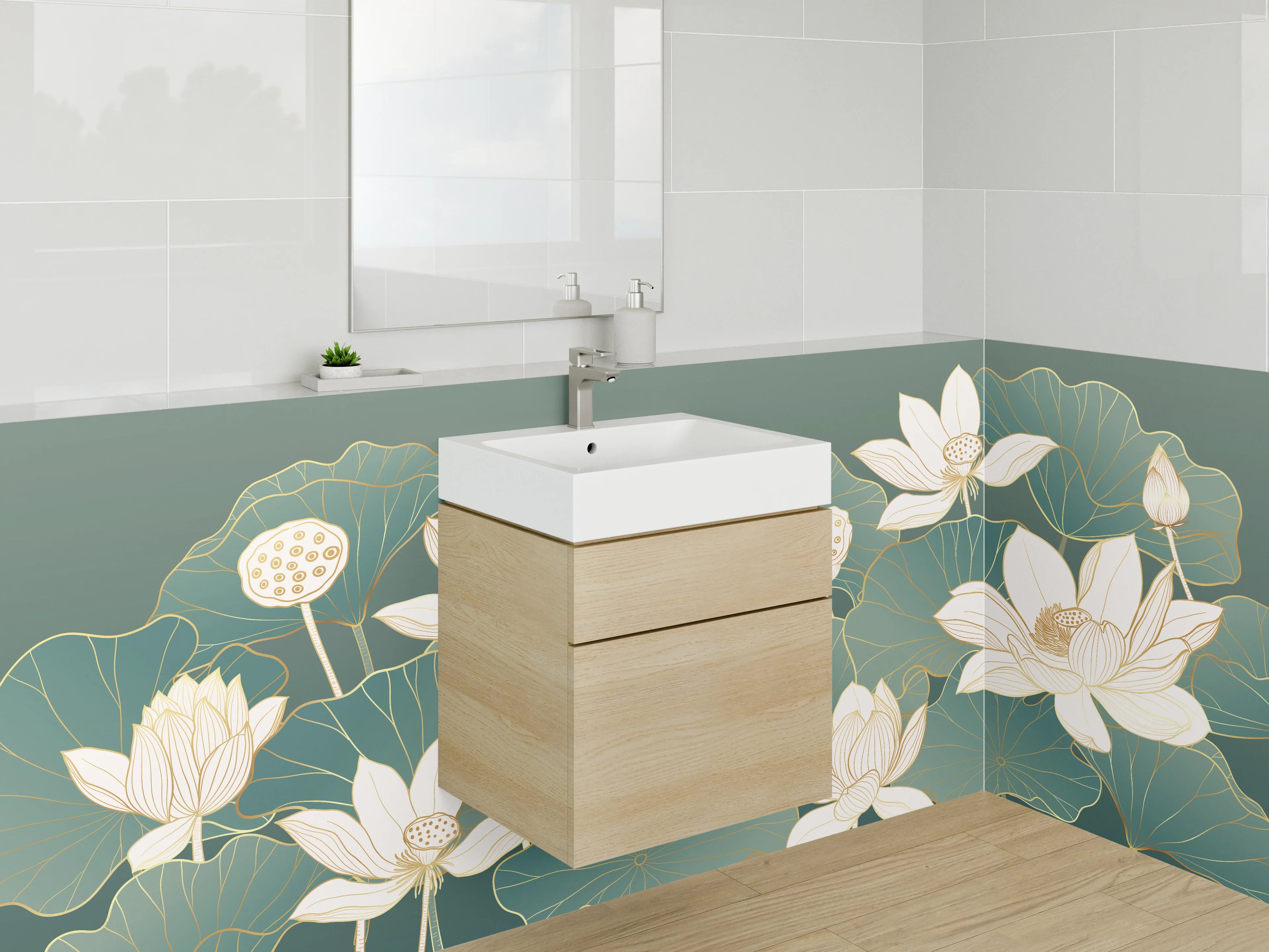 Waschbecken-Rückwand - Lotusblüten Kunst für Badezimmer