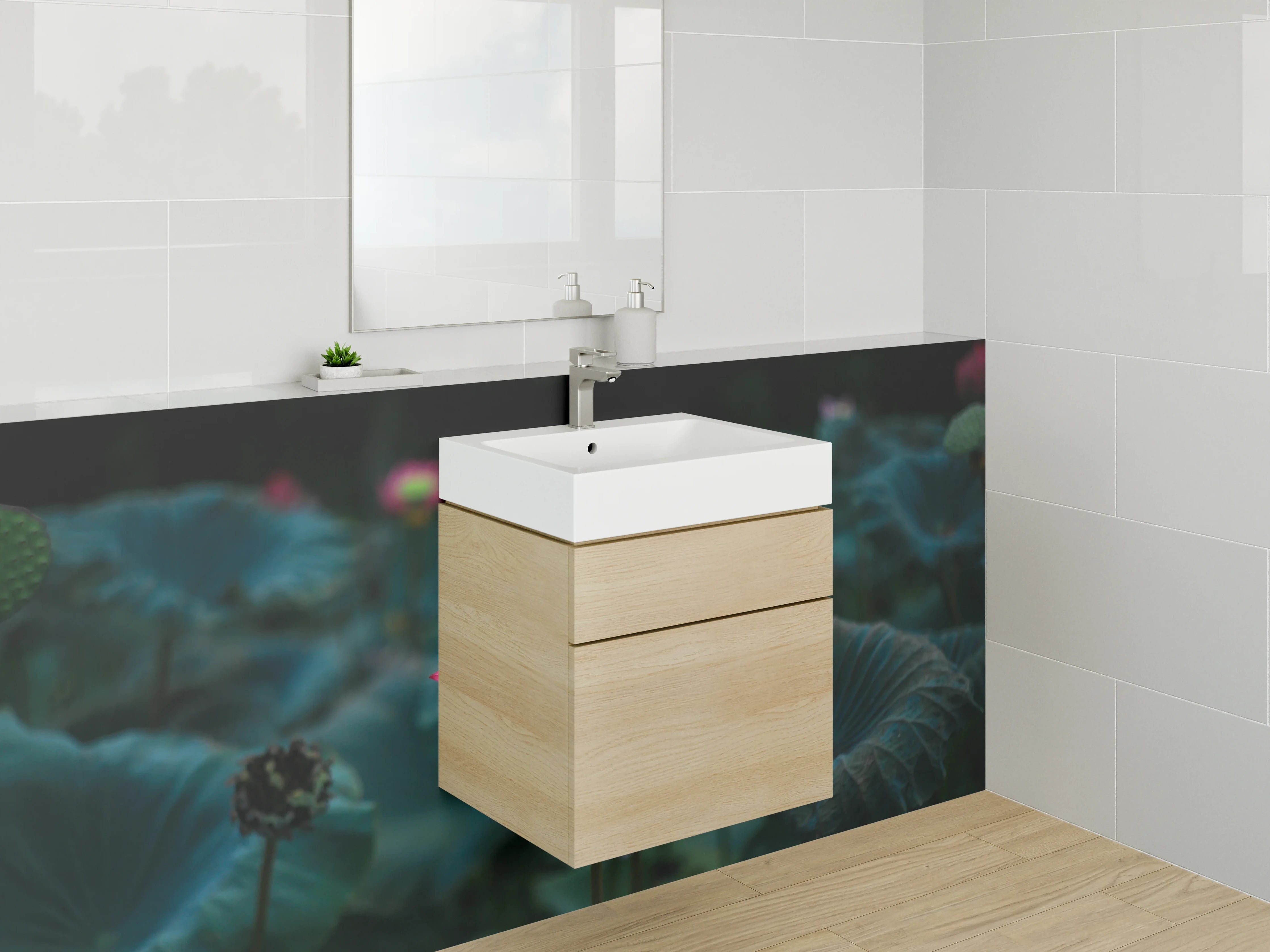 Waschbecken-Rückwand - Lotusblume auf Wasser