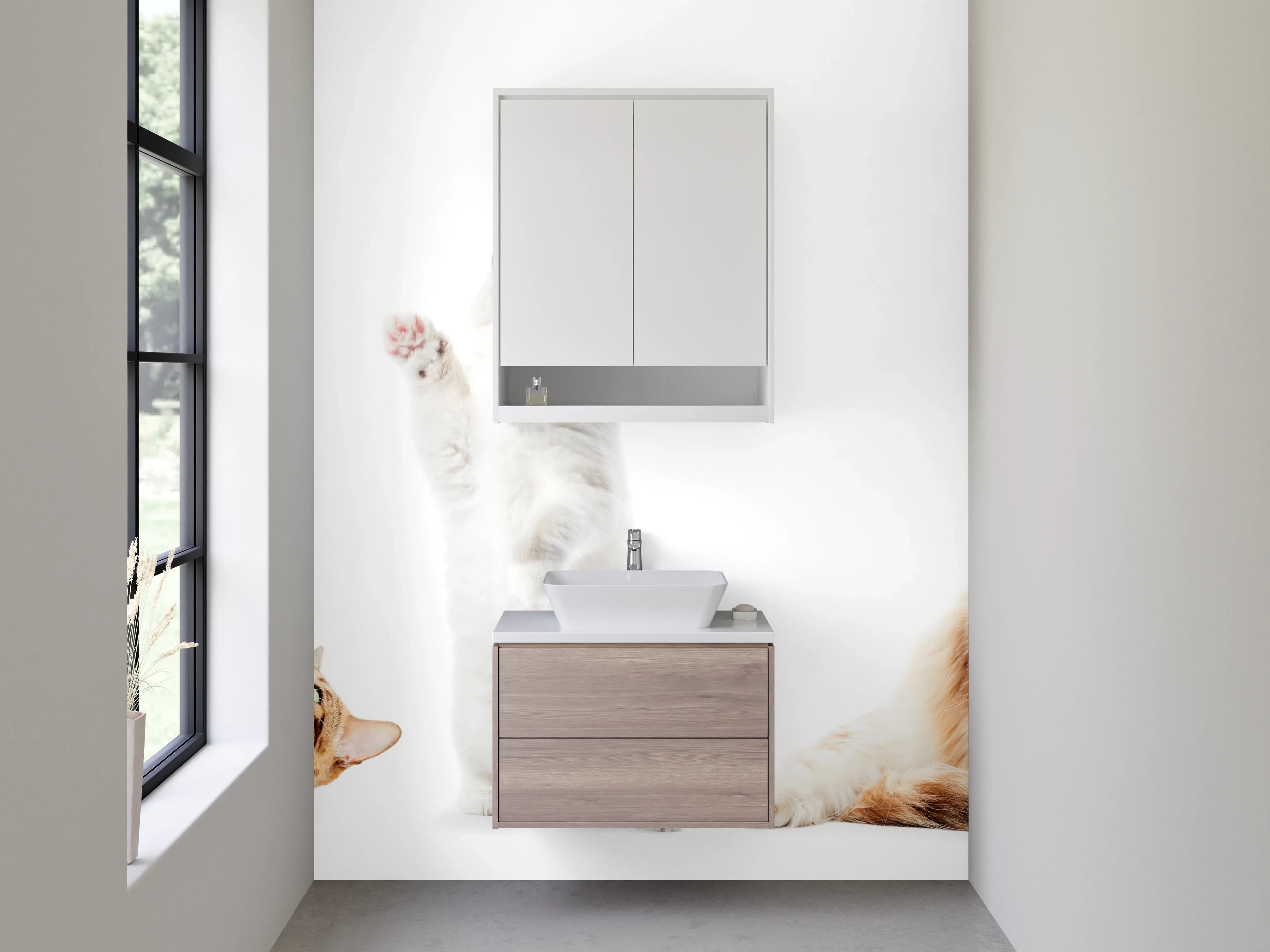 Waschbecken-Rückwand - Lustige Katzen auf Weiß
