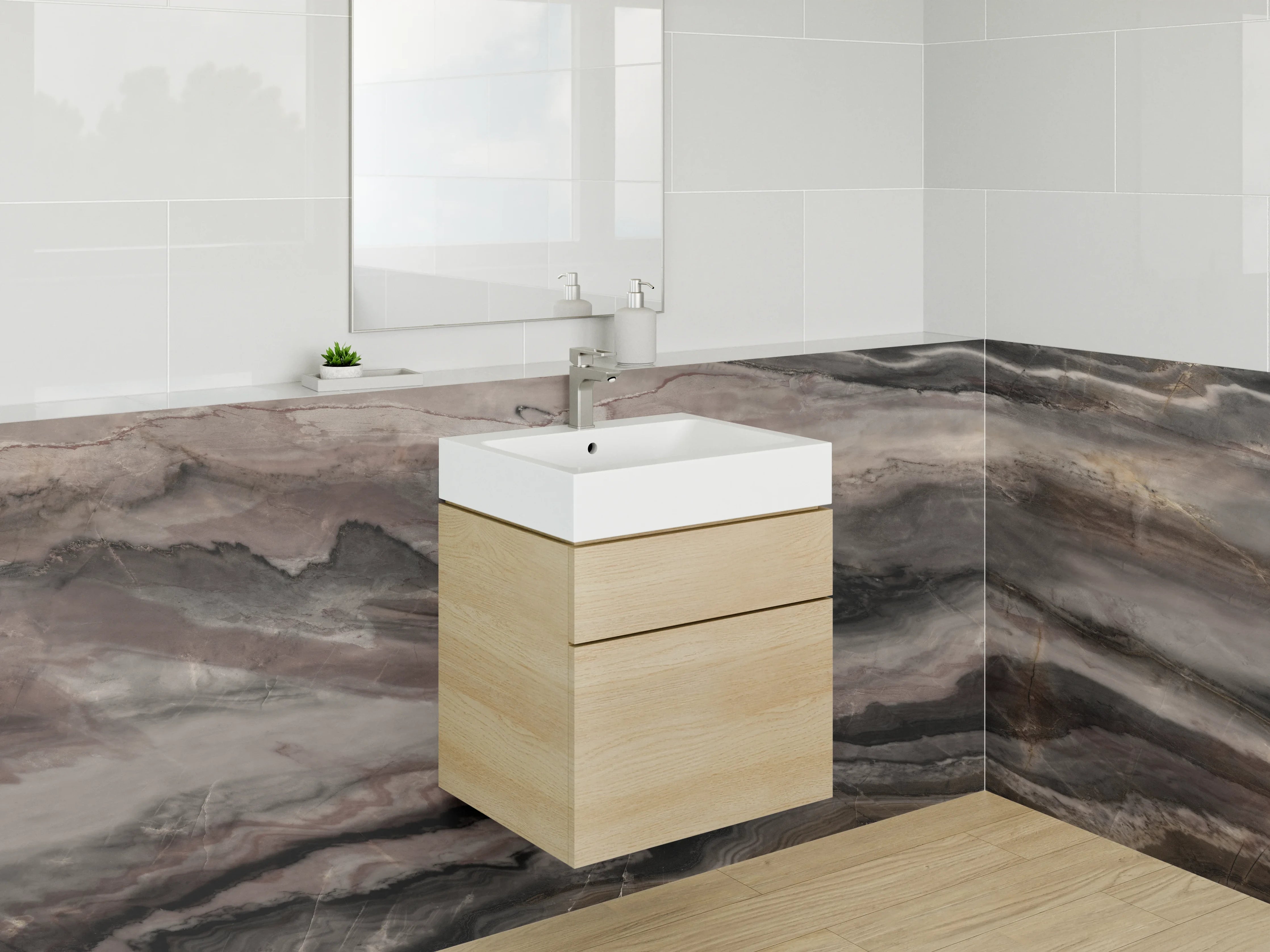 Waschbecken-Rückwand - Luxuriöse Marmoroptik in Braun und Grau