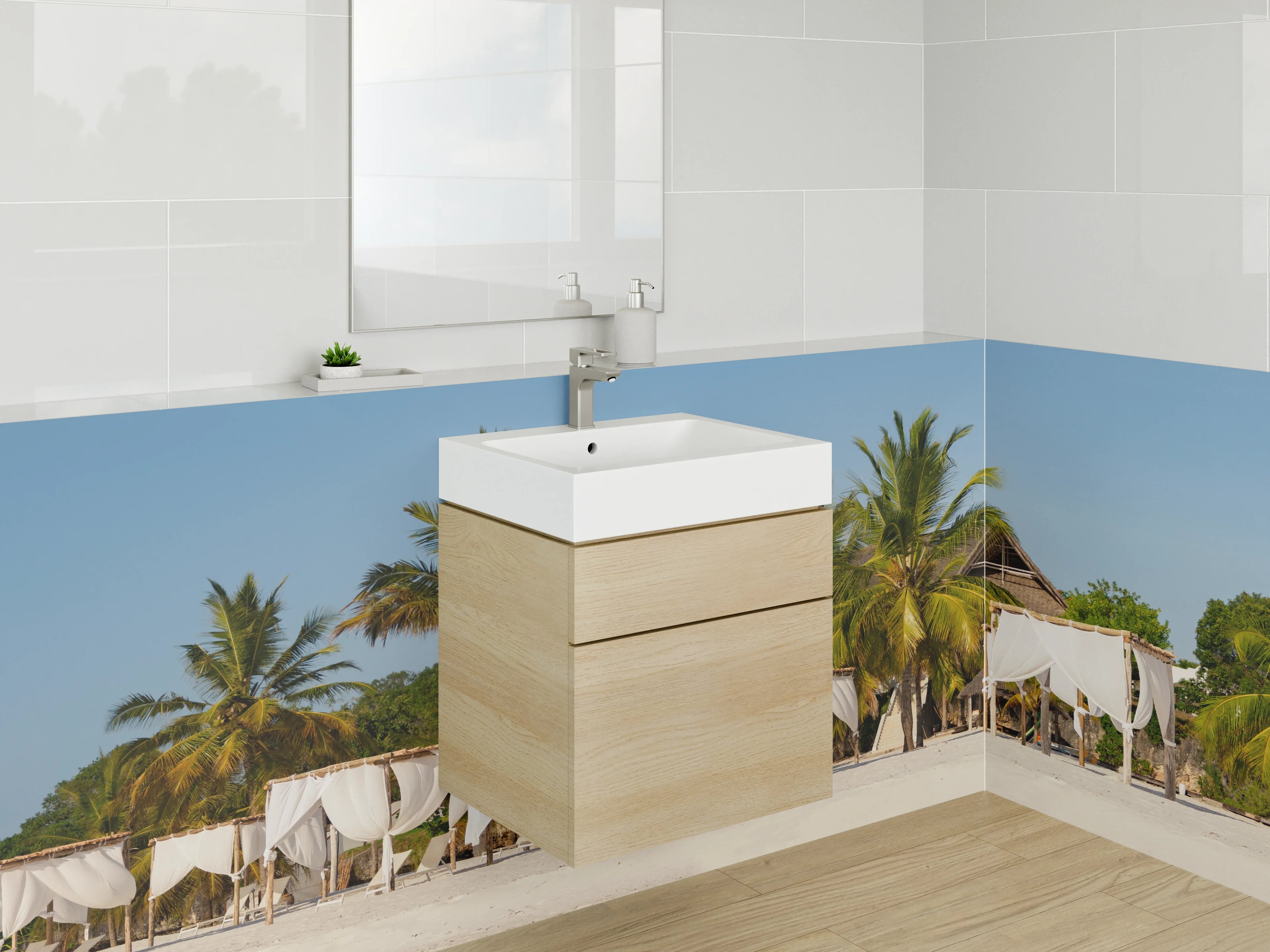 Waschbecken-Rückwand - Luxuriöse Strand-Oase mit Palmen