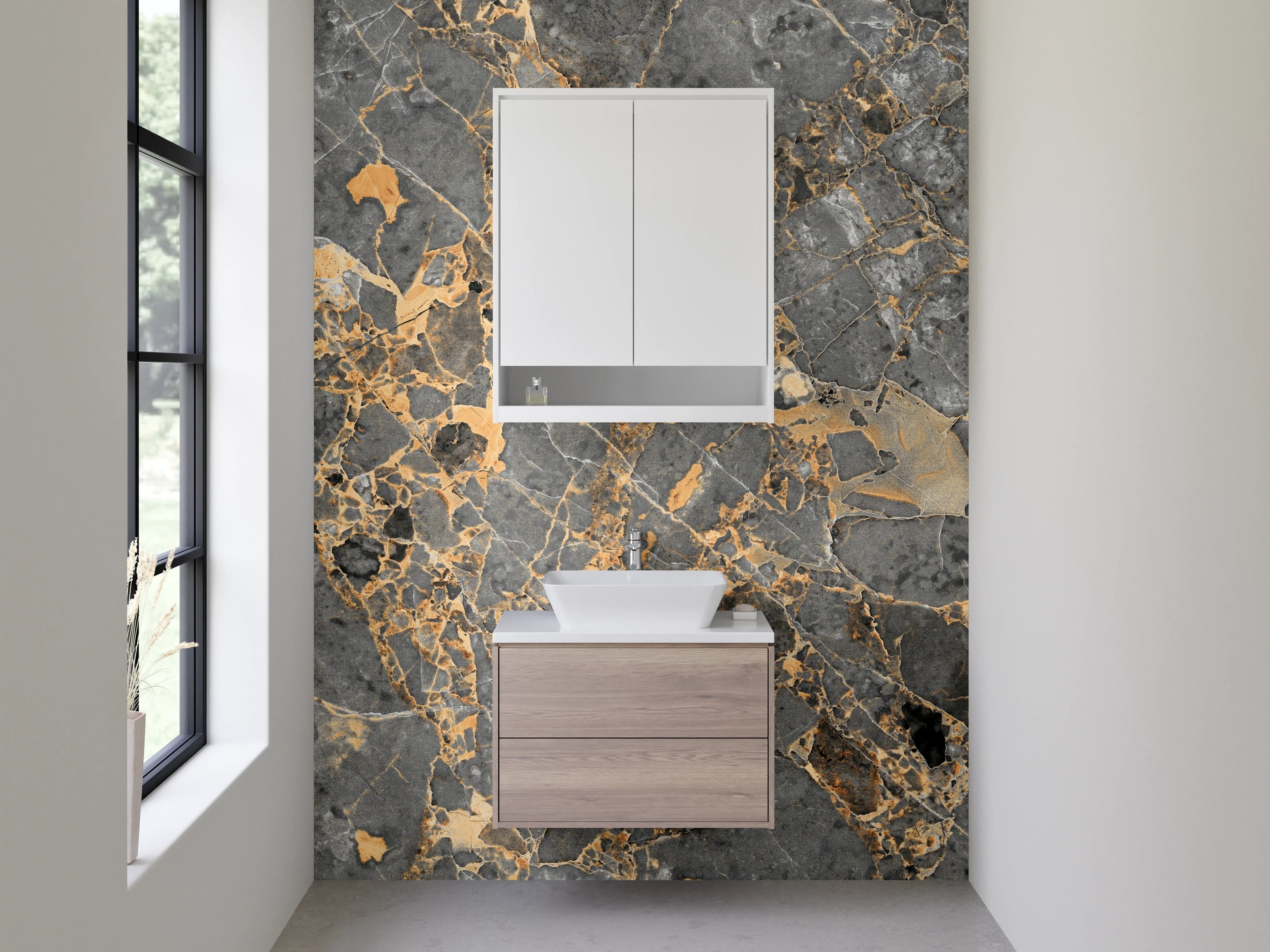 Waschbecken-Rückwand - Luxuriöse graue Marmordekor Wandplatte