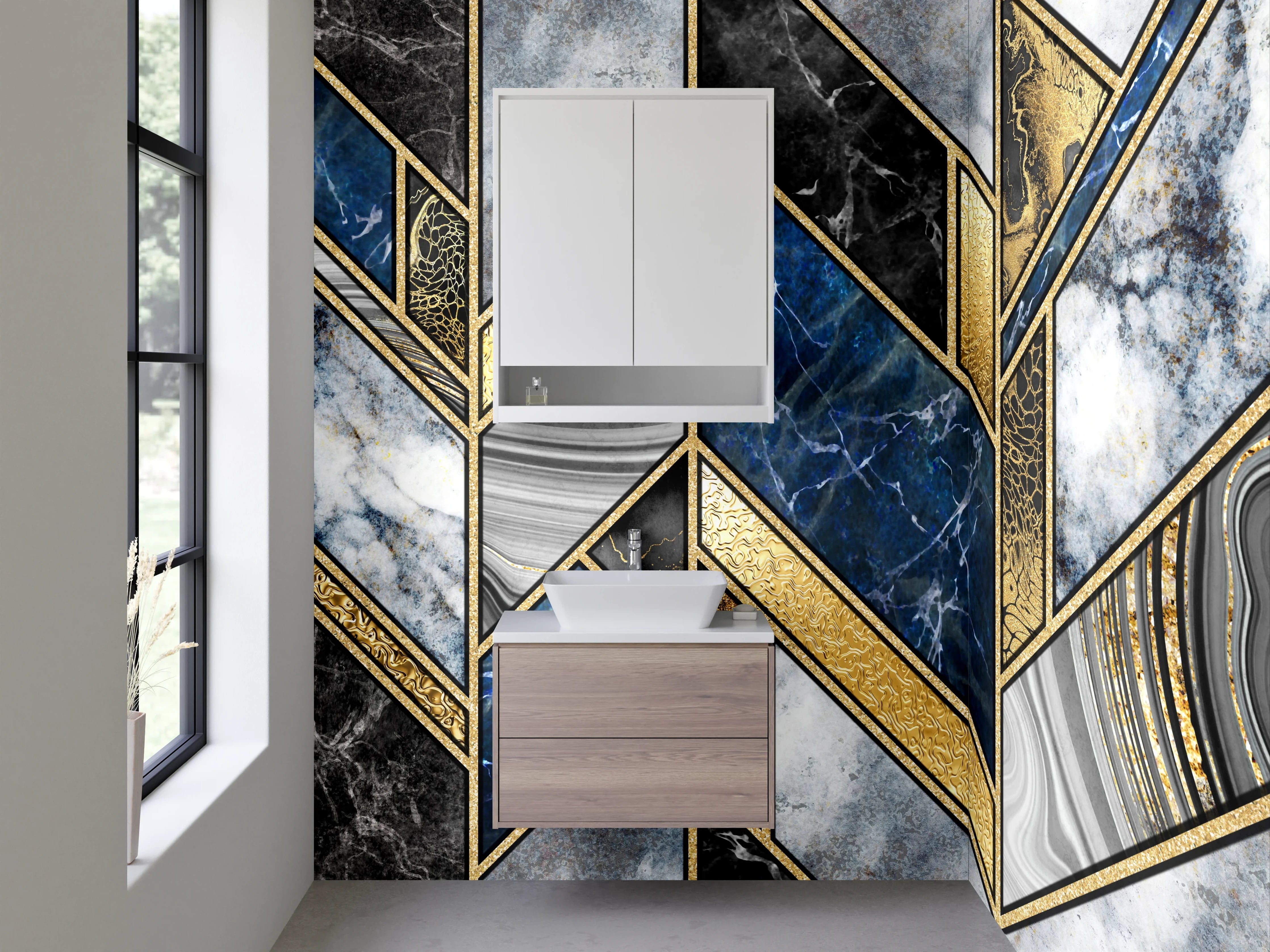 Waschbecken-Rückwand - Luxuriöses Marmor Mosaik Gold Blau