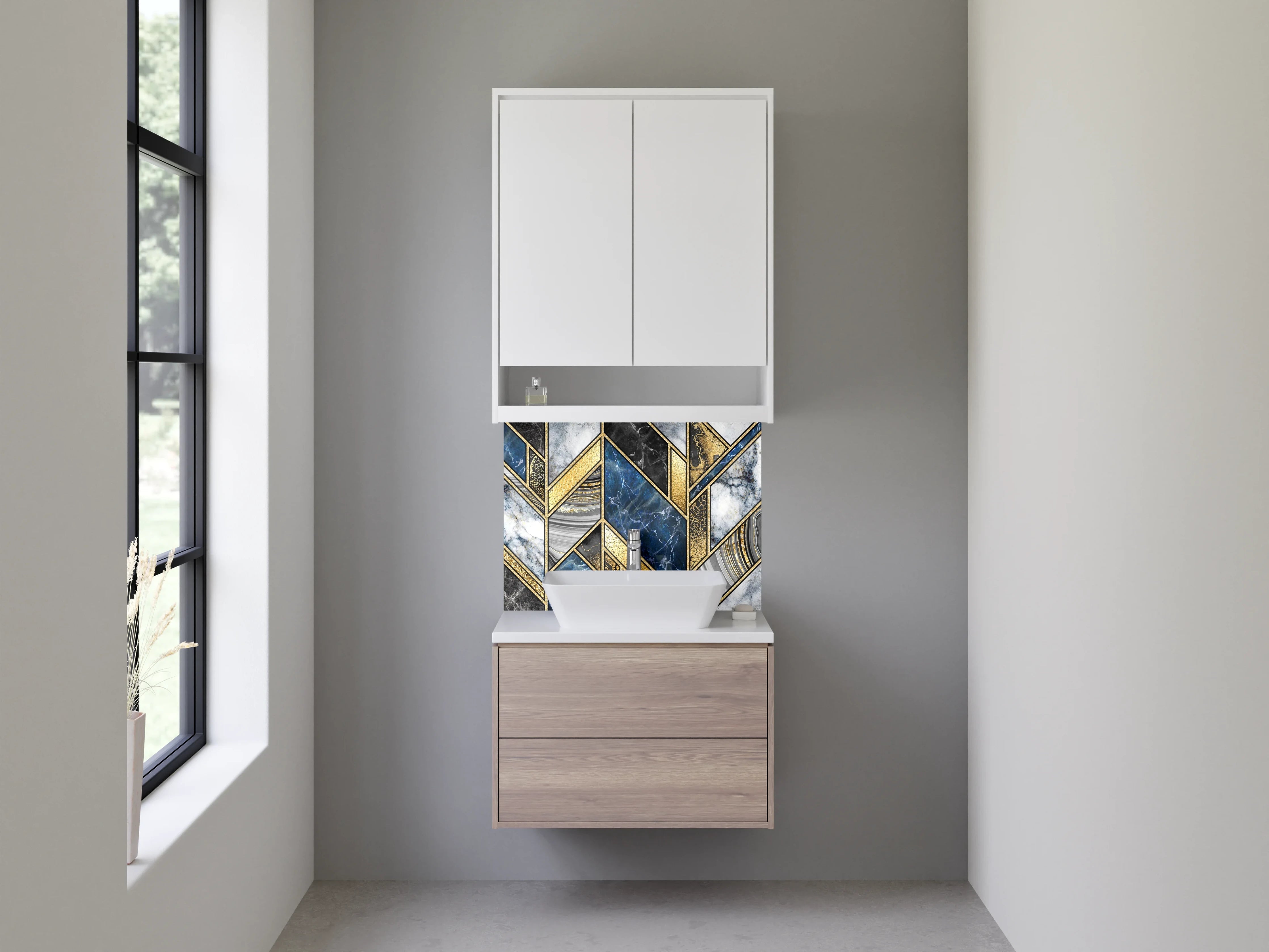 Waschbecken-Rückwand - Luxuriöses Marmor Mosaik Gold Blau