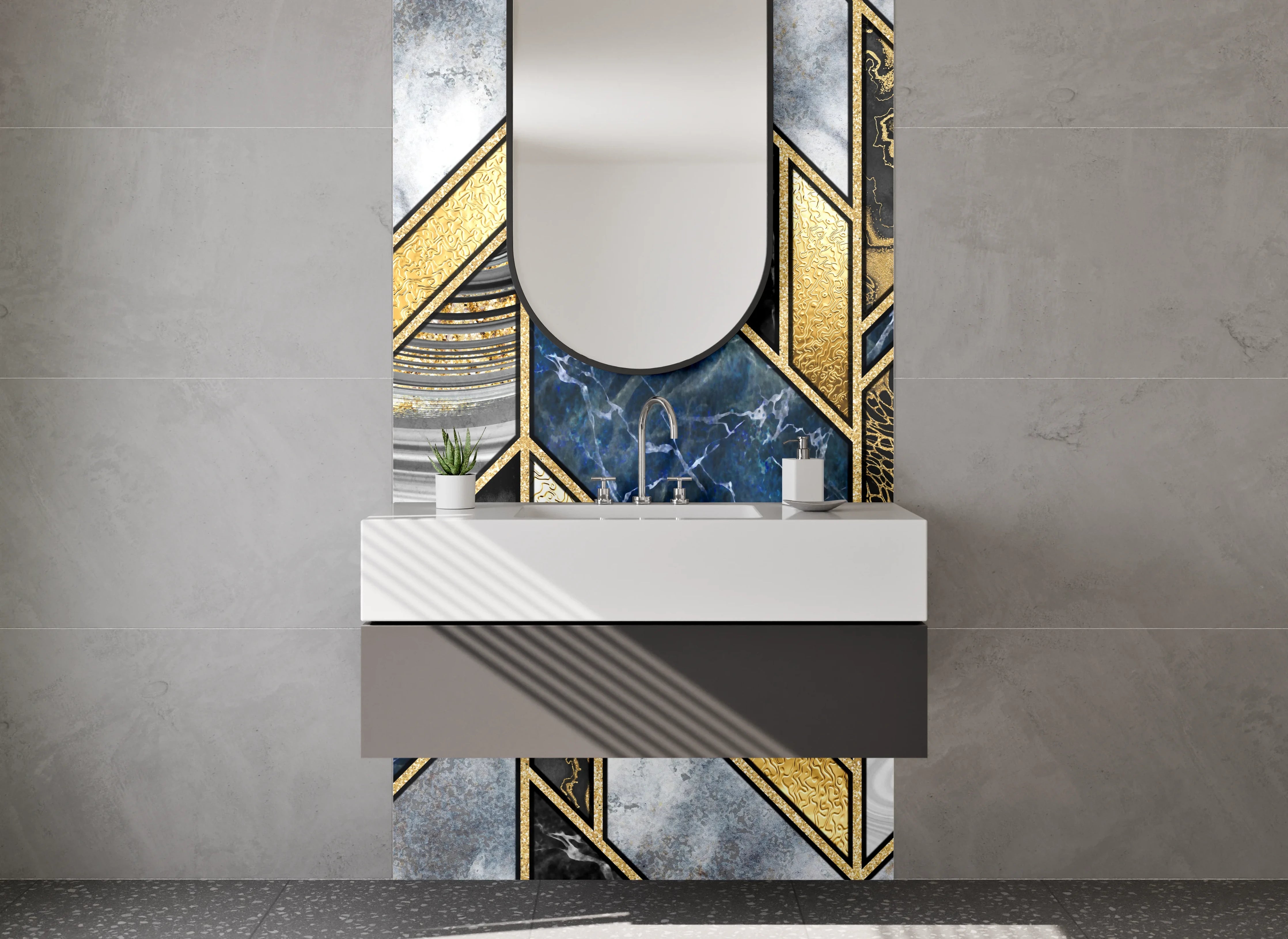 Waschbecken-Rückwand - Luxuriöses Marmor Mosaik Gold Blau