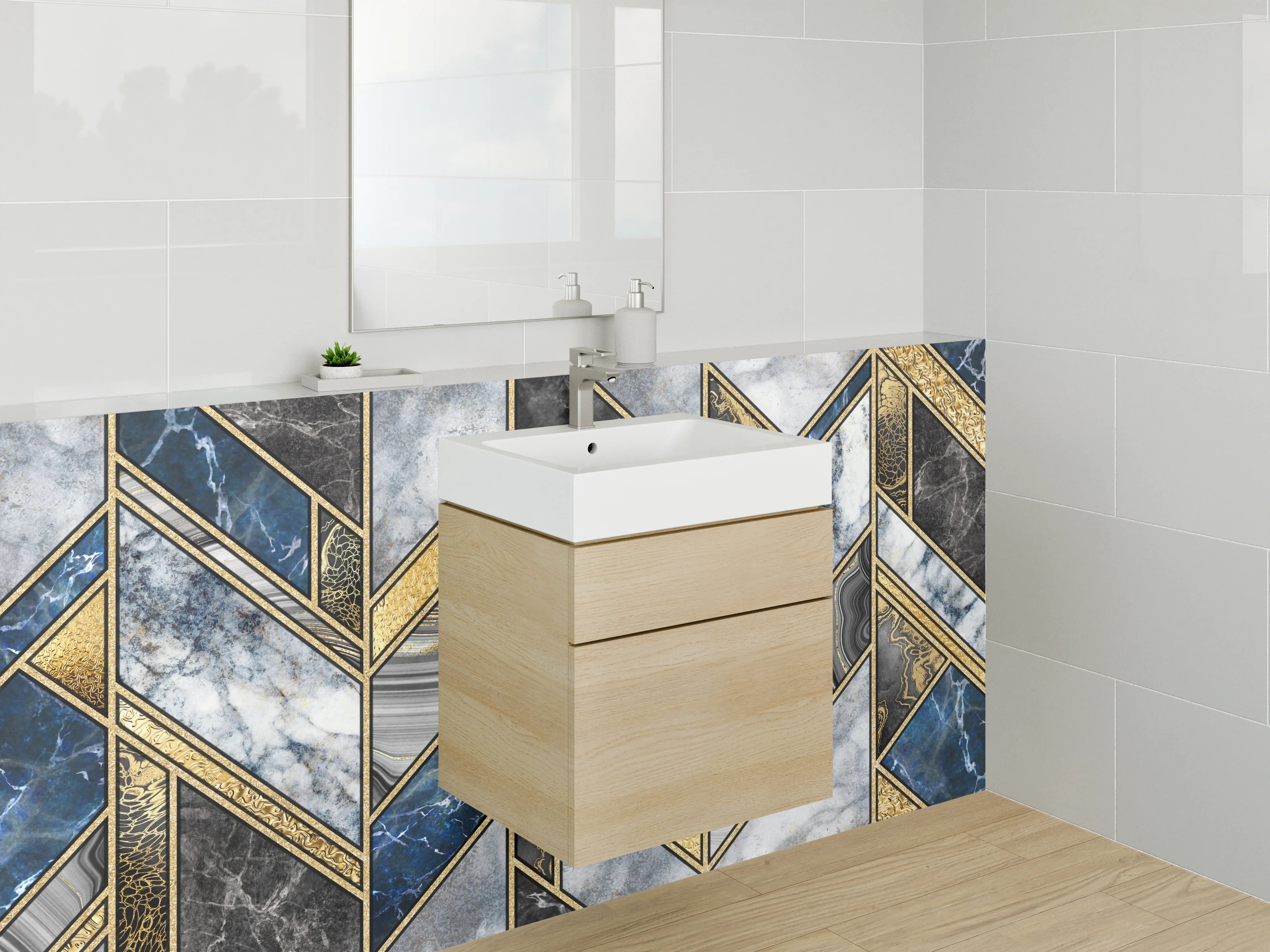 Waschbecken-Rückwand - Luxuriöses Marmor Mosaik Gold Blau