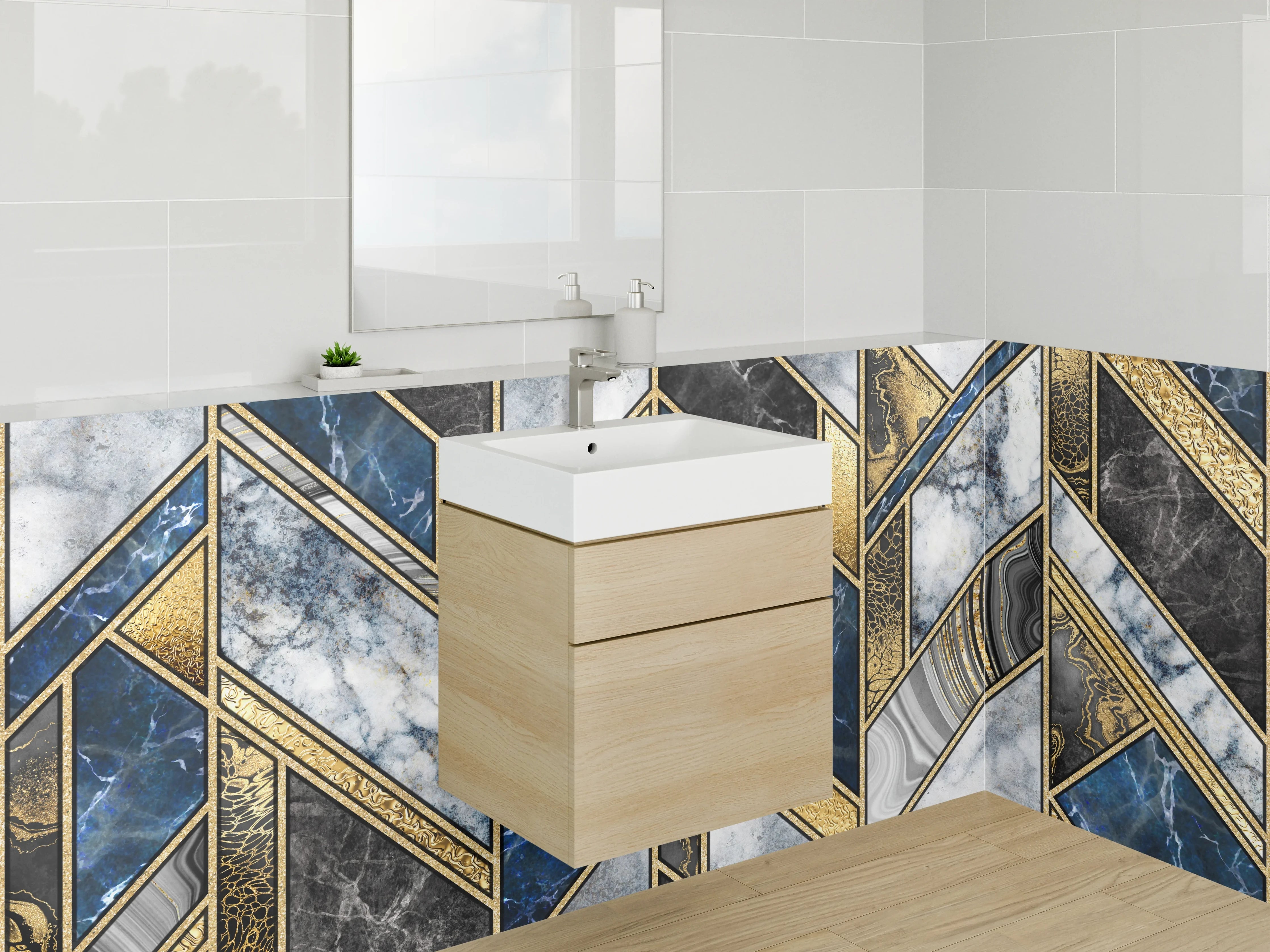 Waschbecken-Rückwand - Luxuriöses Marmor Mosaik Gold Blau